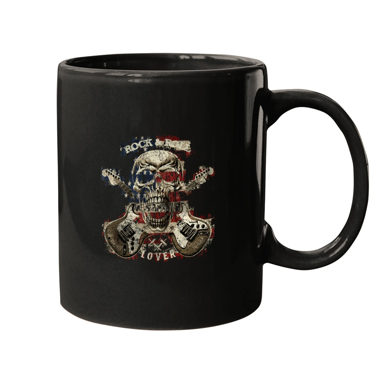 American Flag Guitar vintages retro Rock and Roll Skull Mugs