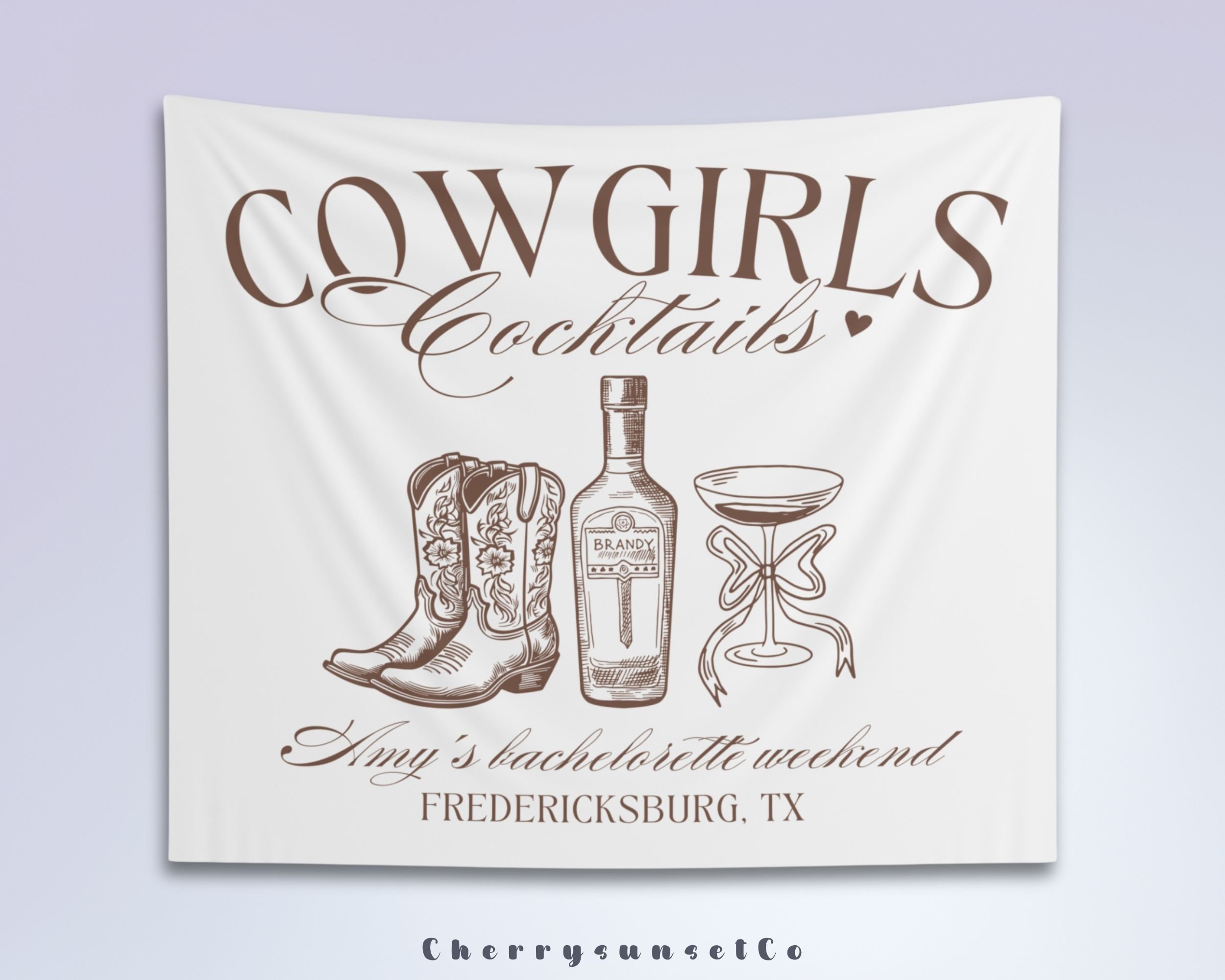 Cowgirls and Cocktails Bachelorette Party Decoration Banner Custom Tapestry Western Bridal Shower Backdrop Nashville Wedding Girls trip