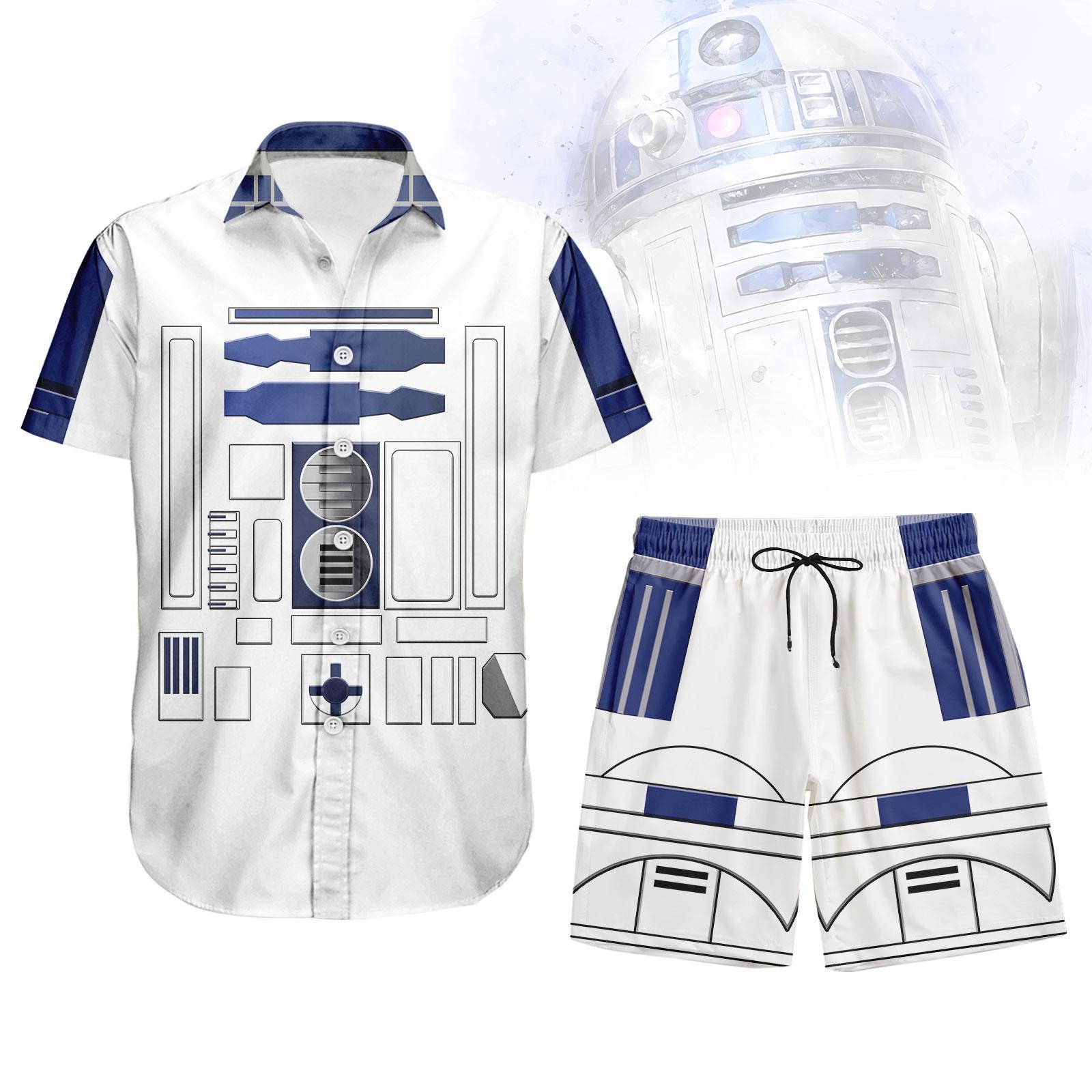 R2D2 Star Wars Hawaiian Shirt, R2D2 Costume Shirt, Sci-Fi Fan Hawaiian Shirt, Star Wars Cosplay Outfit, R2D2 Cosplay Gift For Man