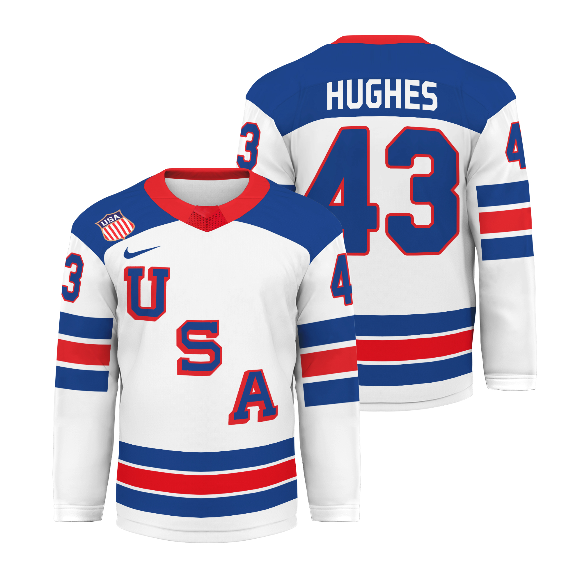 Men's #43 Hughes White 2026 Away Replica Hockey Jersey Sz S-6XL