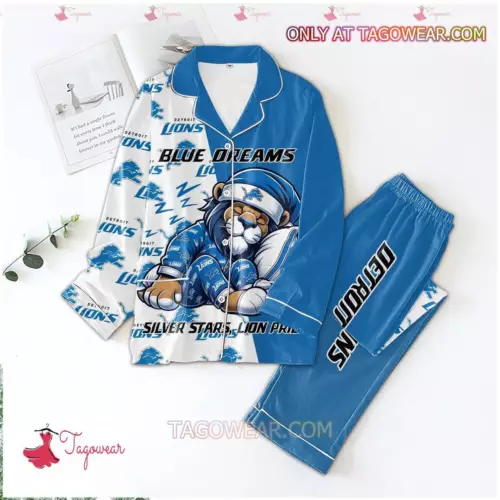 Lions Blue Dreams Silver Stars Lion Pride Men Women’s Pajamas Set
