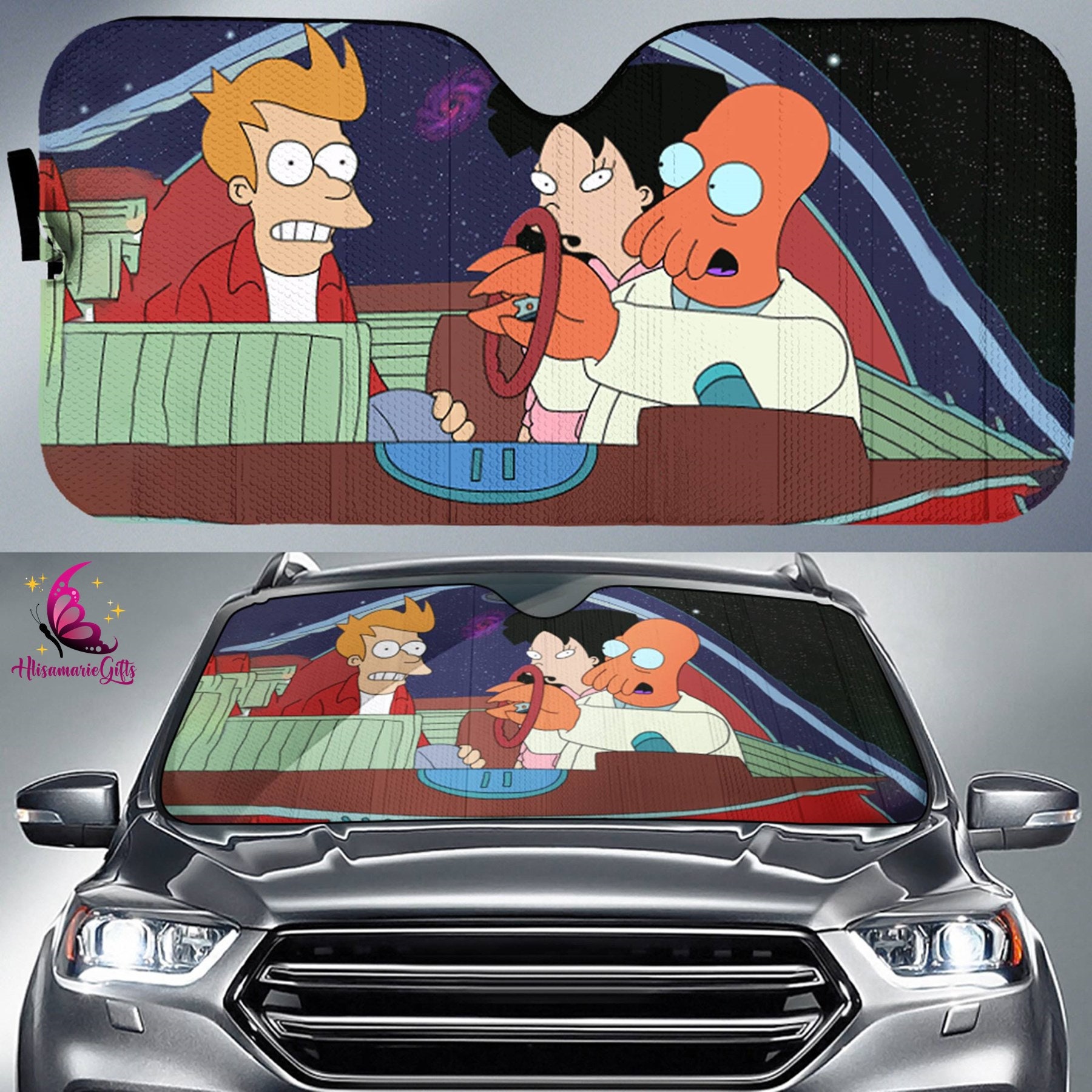 Futurama Philip J Fry Car Sunshade | Futurama Cartoon Gift | Philip J Fry Zoidberg Amy Wong Car Sun Shade