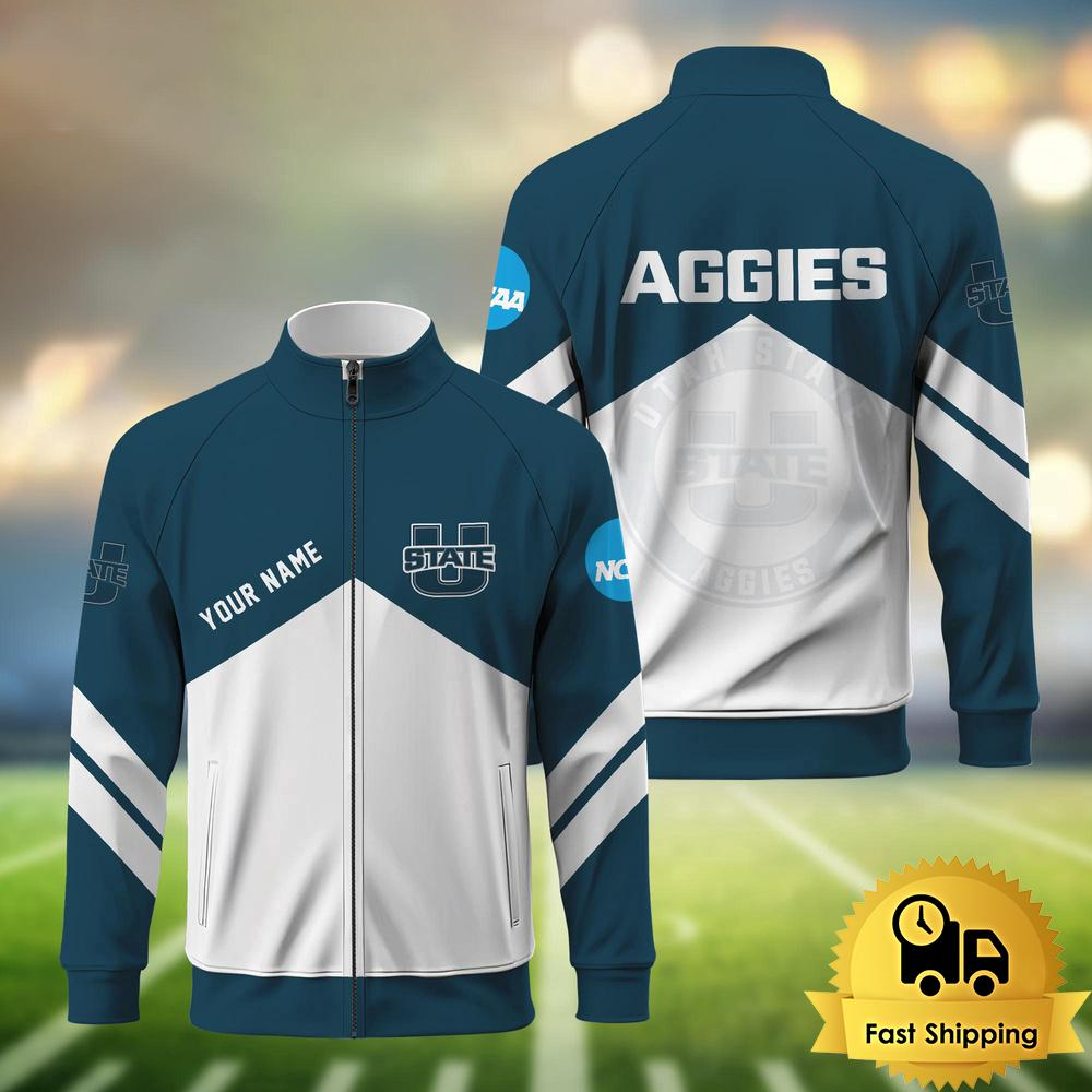 Utah State Aggies Logo Custom Standing Neck Zipper Jacket