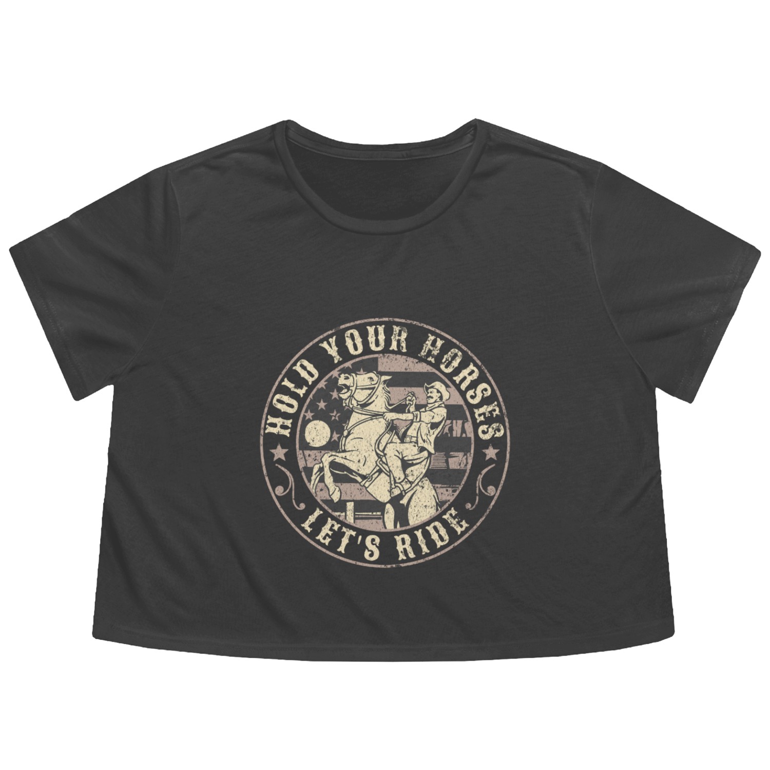 Hold Your Horses, Let's Ride – Retro Cowboy Flowy Cropped Tees