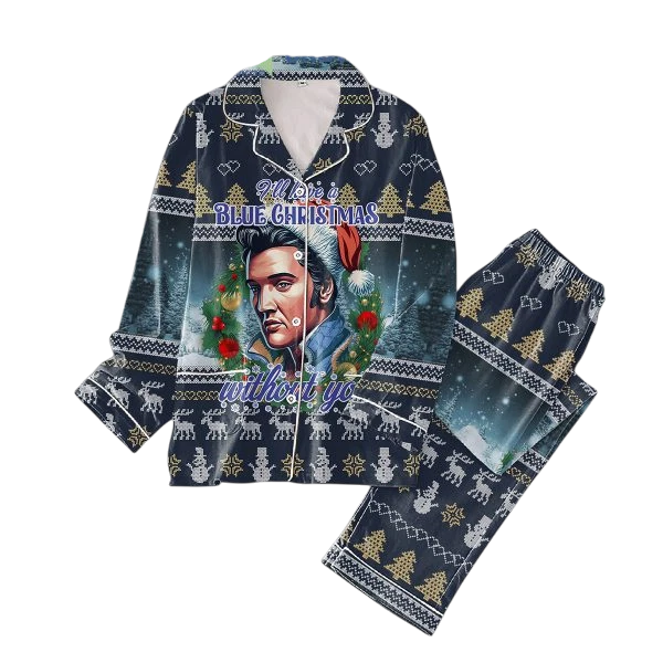 Elvis Presley Blue Christmas Pajamas Set for Adults
