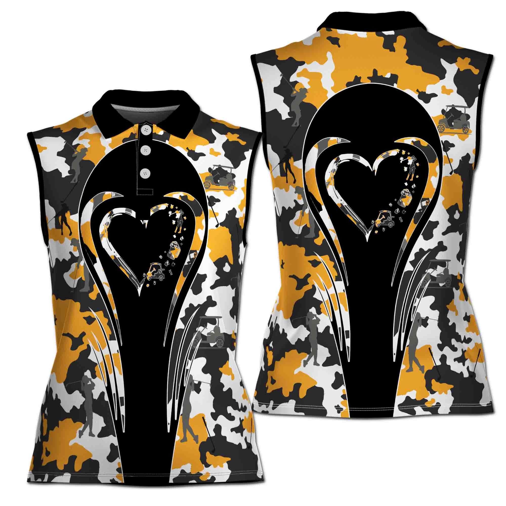 Love Golf And Beer Camouflage Pattern 3D Women Sleeveless Polo