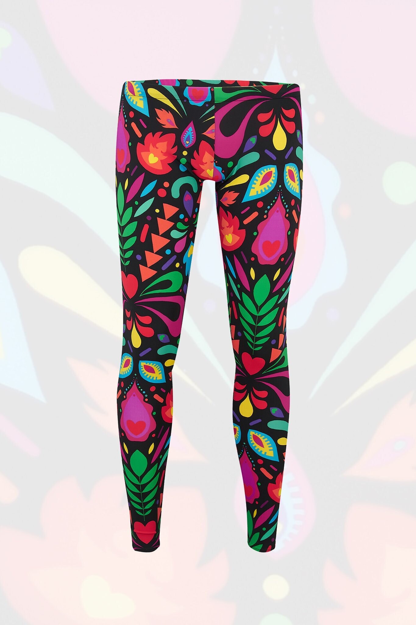 Lycra festival mens leggings, pom pom trim option, dance, performance