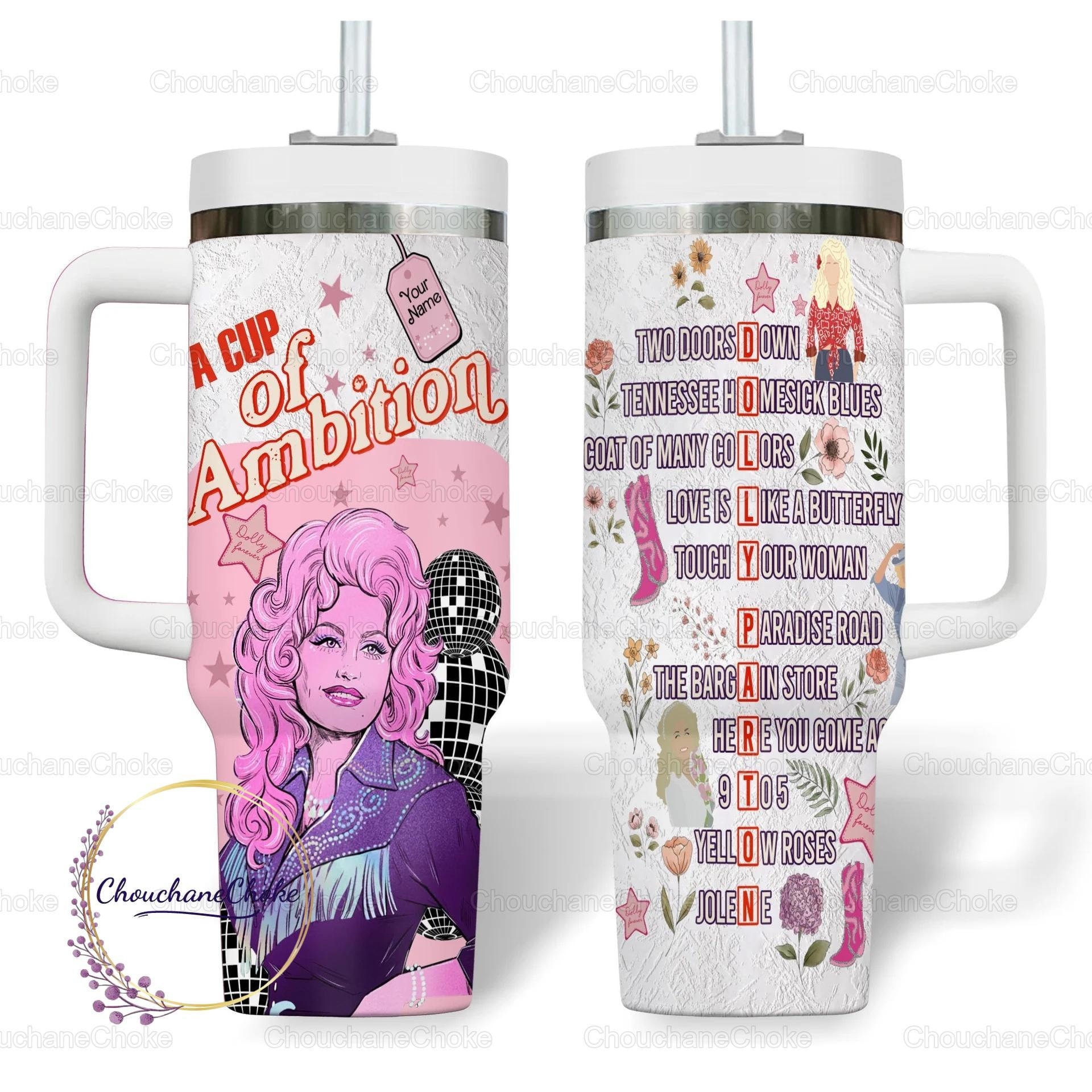 Dolly Parton 40oz Tumbler, Dolly Parton Tumbler, Dolly Parton Gift, Dolly 40oz Tumbler With Handle