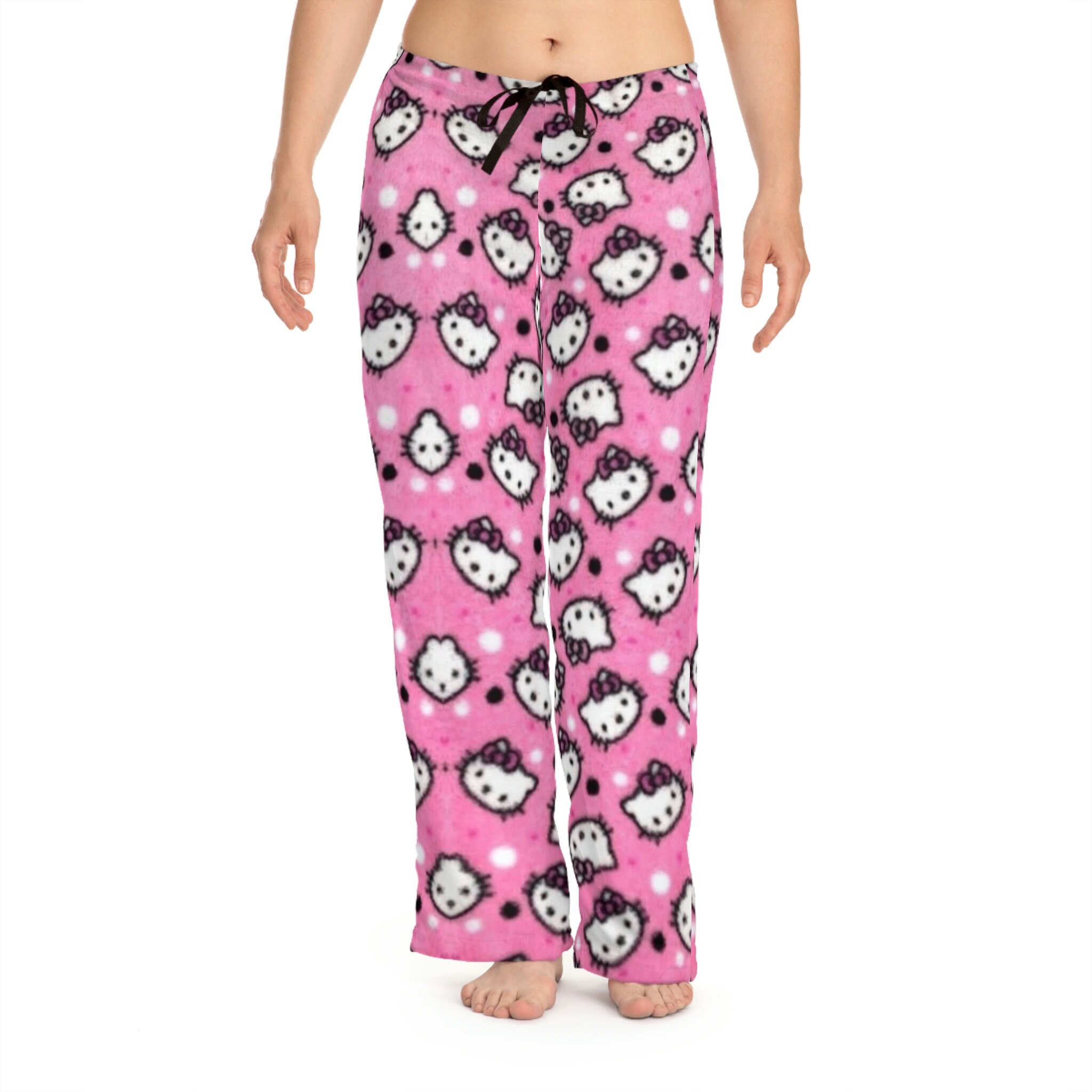 Retro polka dots love pink Kitty Pajama Sleep pajama pants Lounge Cozy Holiday Gift