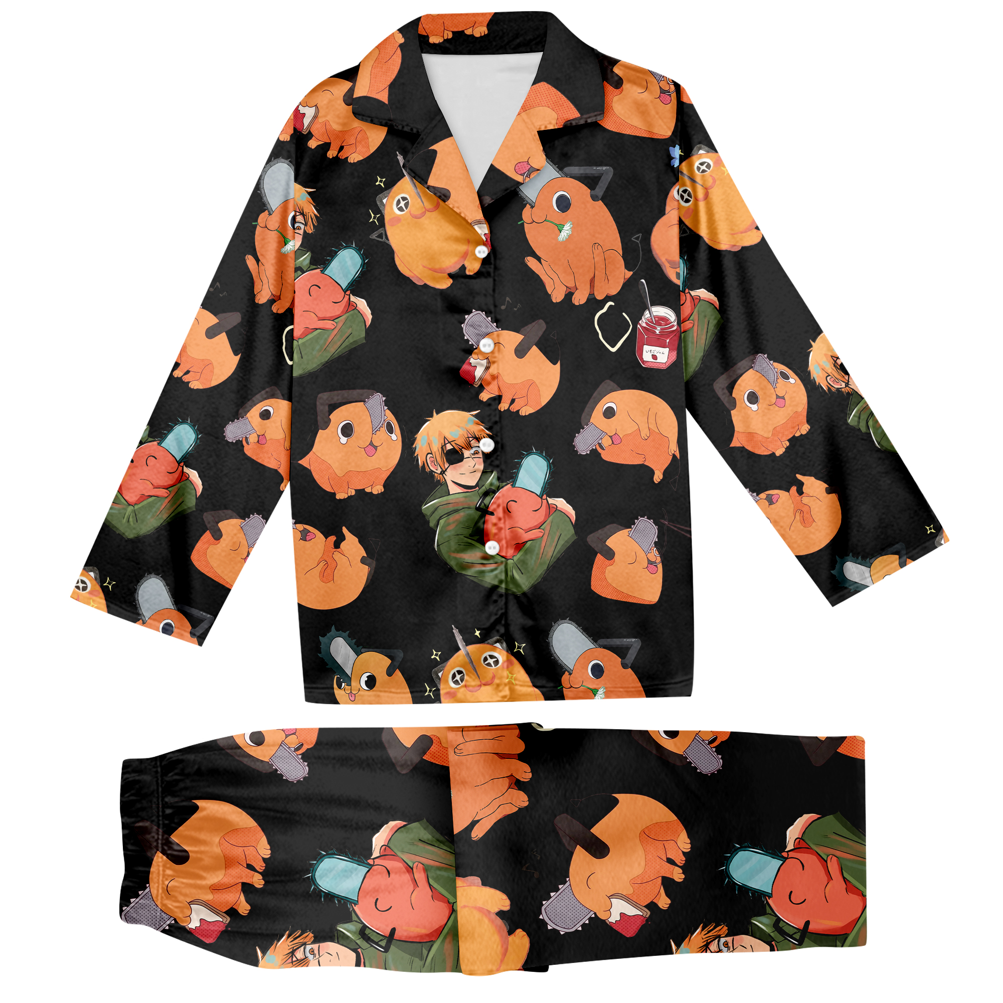 Pochiita Contrast Anime Pajamas Set For Women And Kids, Chainsaw Sleepwear Set, Cute Kawaii Pochiita Nightwear, Cozy Anime Gift for Fans