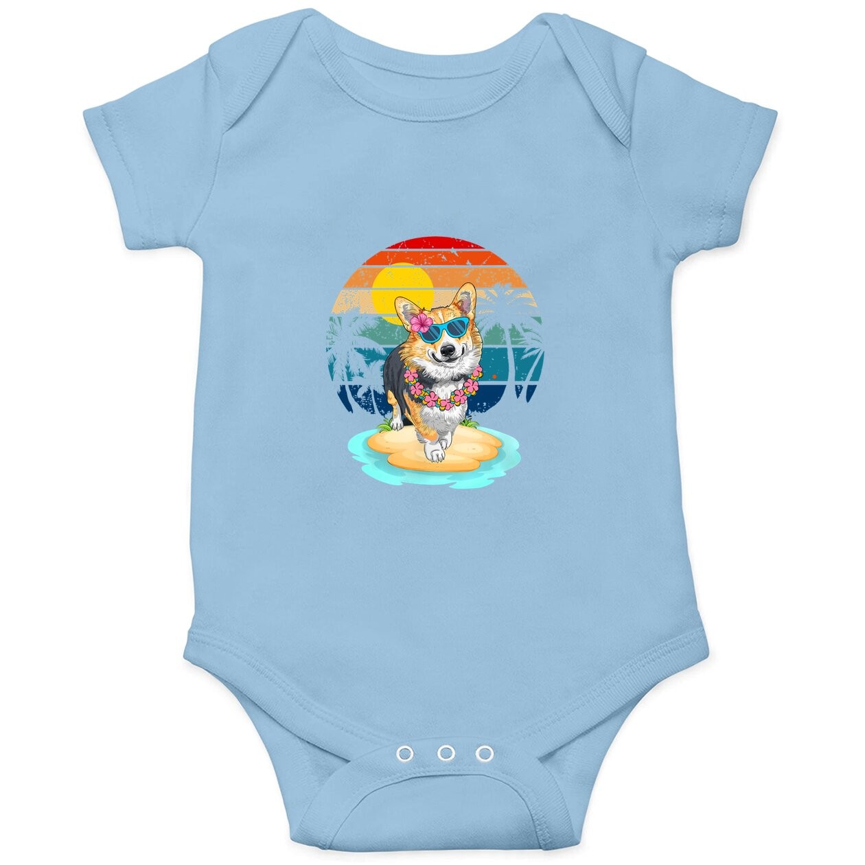 Beach Tropical Summer Vacation Corgi Dog Lover Vintage Baby Bodysuit