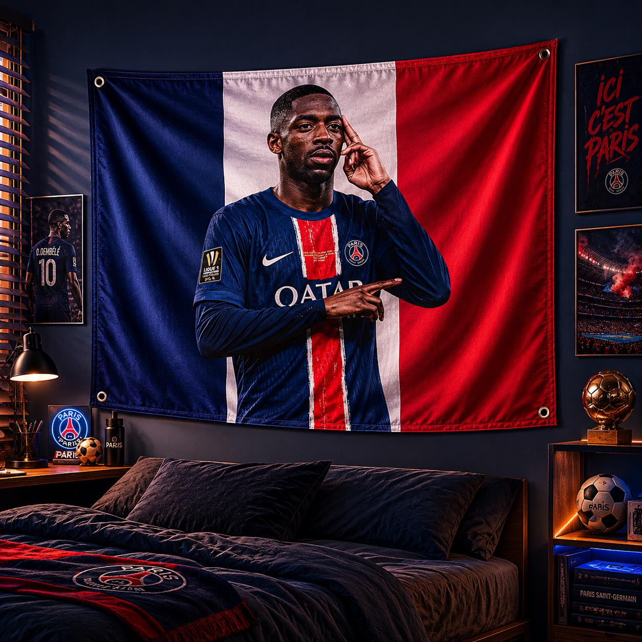 Ousmane Dembl Flag, France Football Flag, Dembl Wall Flag, France Soccer Tapestry, World Cup 2026 Decor, France Fan Flag