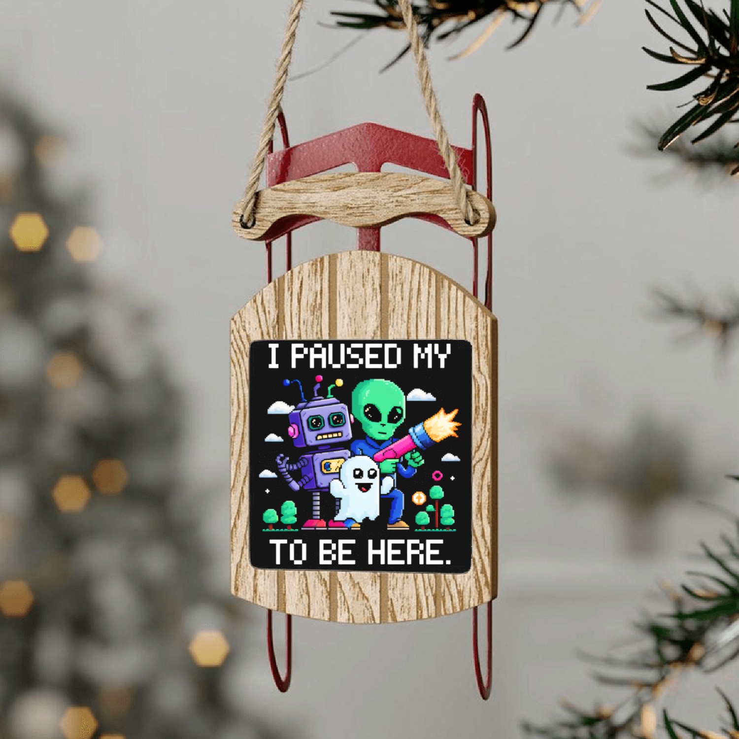 I Paused My Game Ghost Gamer Halloween Kids Sled Ornaments
