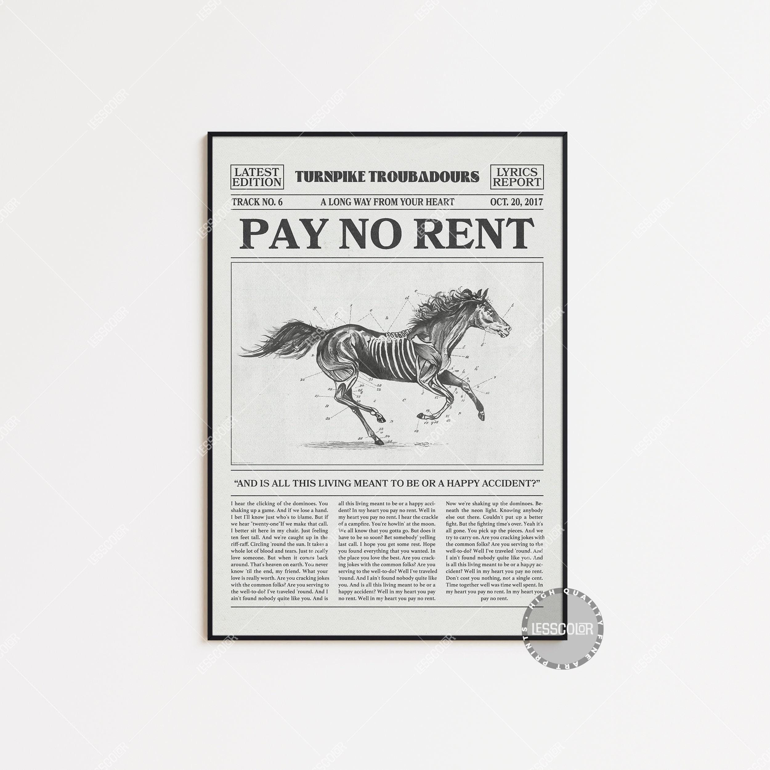 Turnpike Troubadours Retro Newspaper Print Poster - Pay No Rent, A Long Way From Your Heart, Lyrics Print, Vertical Premium Matte Poster