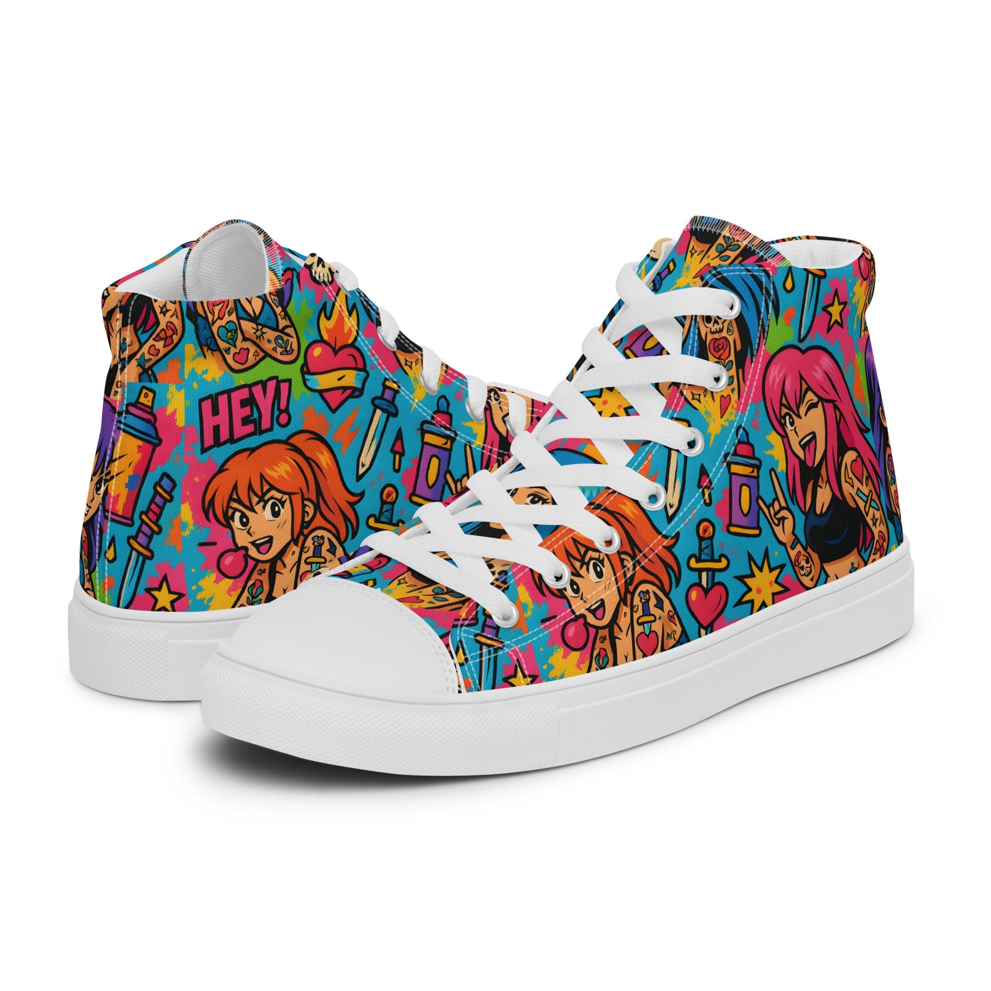 Pop Art Cartoon High Top Canvas Sneakers, Street Shoes for Men & Women