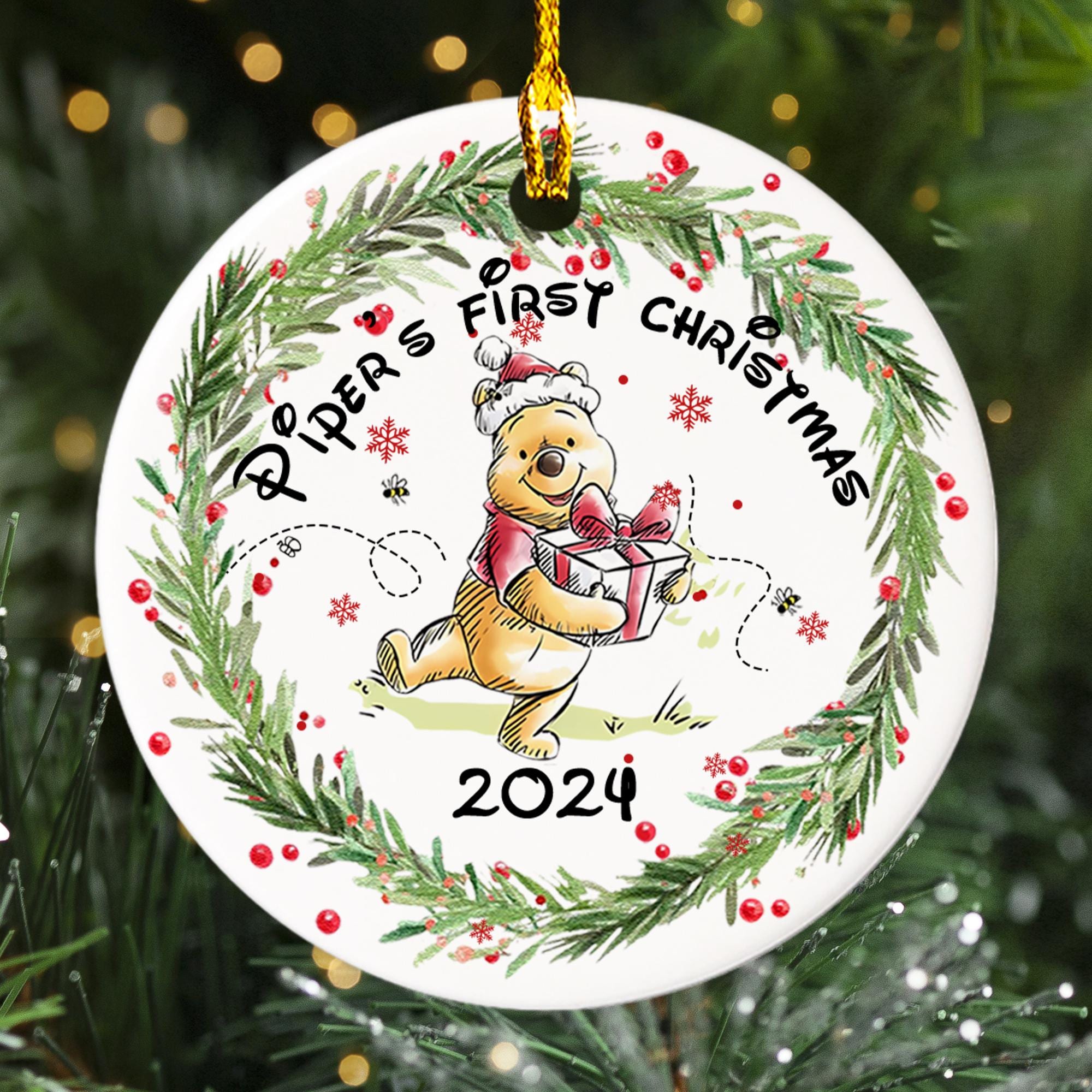 Personalized Baby First Christmas Ornament, Jingle Customized 2024 Christmas Tree Decor, Honey Bear Xmas Gift For Kid, Baby Announcement
