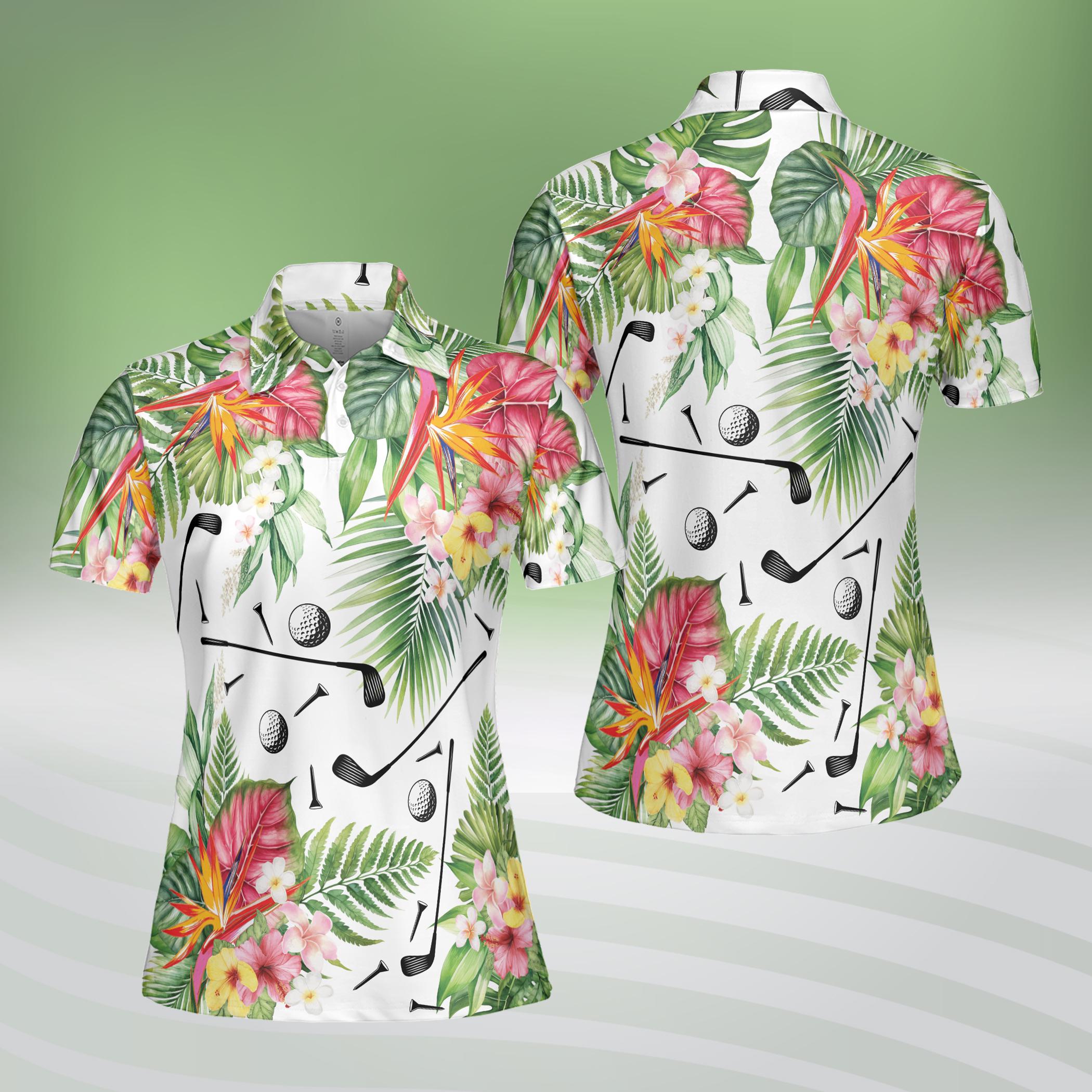 Women’s Sleeveless Tropical Hawaiian Golf Polo Shirt for Summer, Team Uniform, Gift for Golfers
