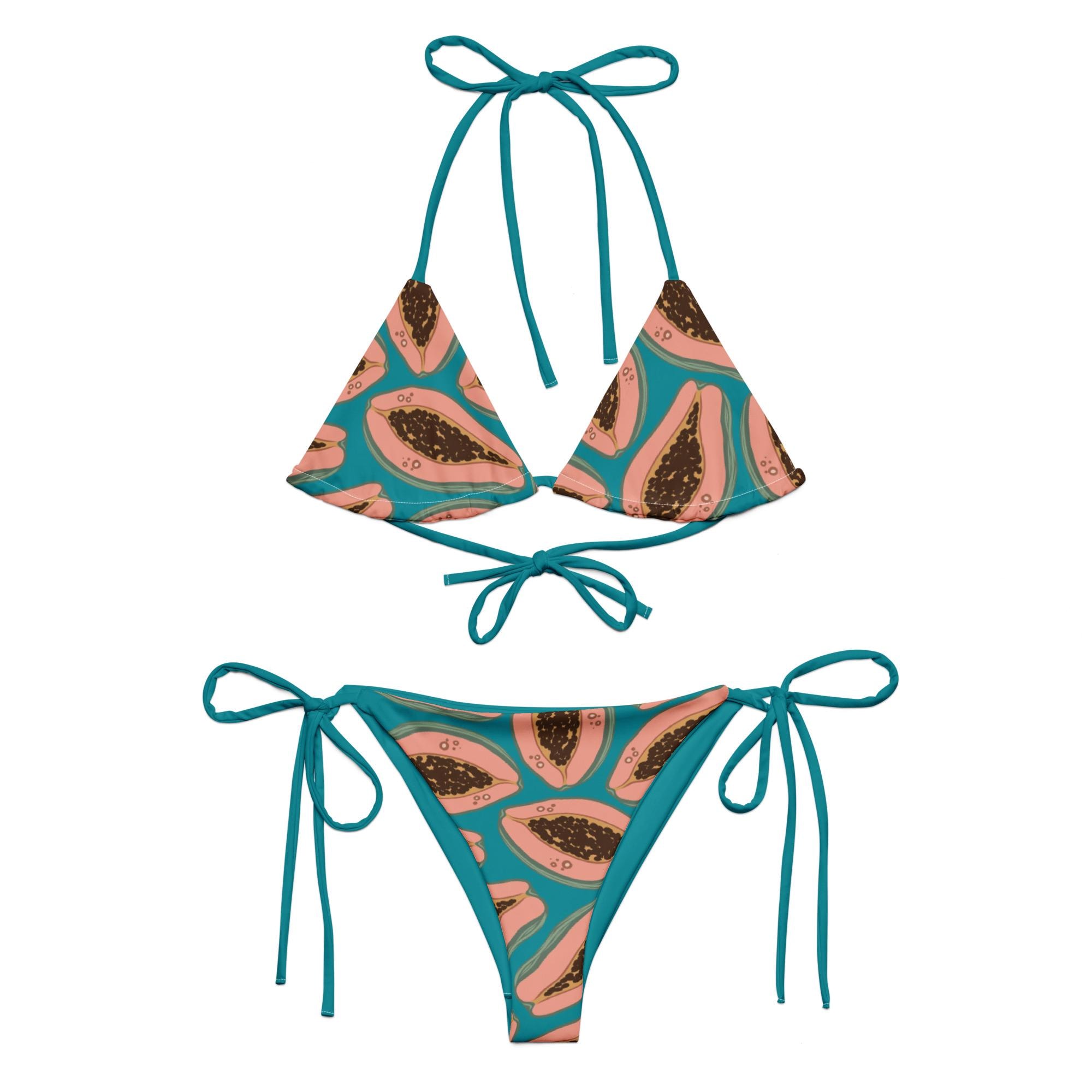 Papaya String Bikini Set - Tropical Fruit Print Women's Swimsuit