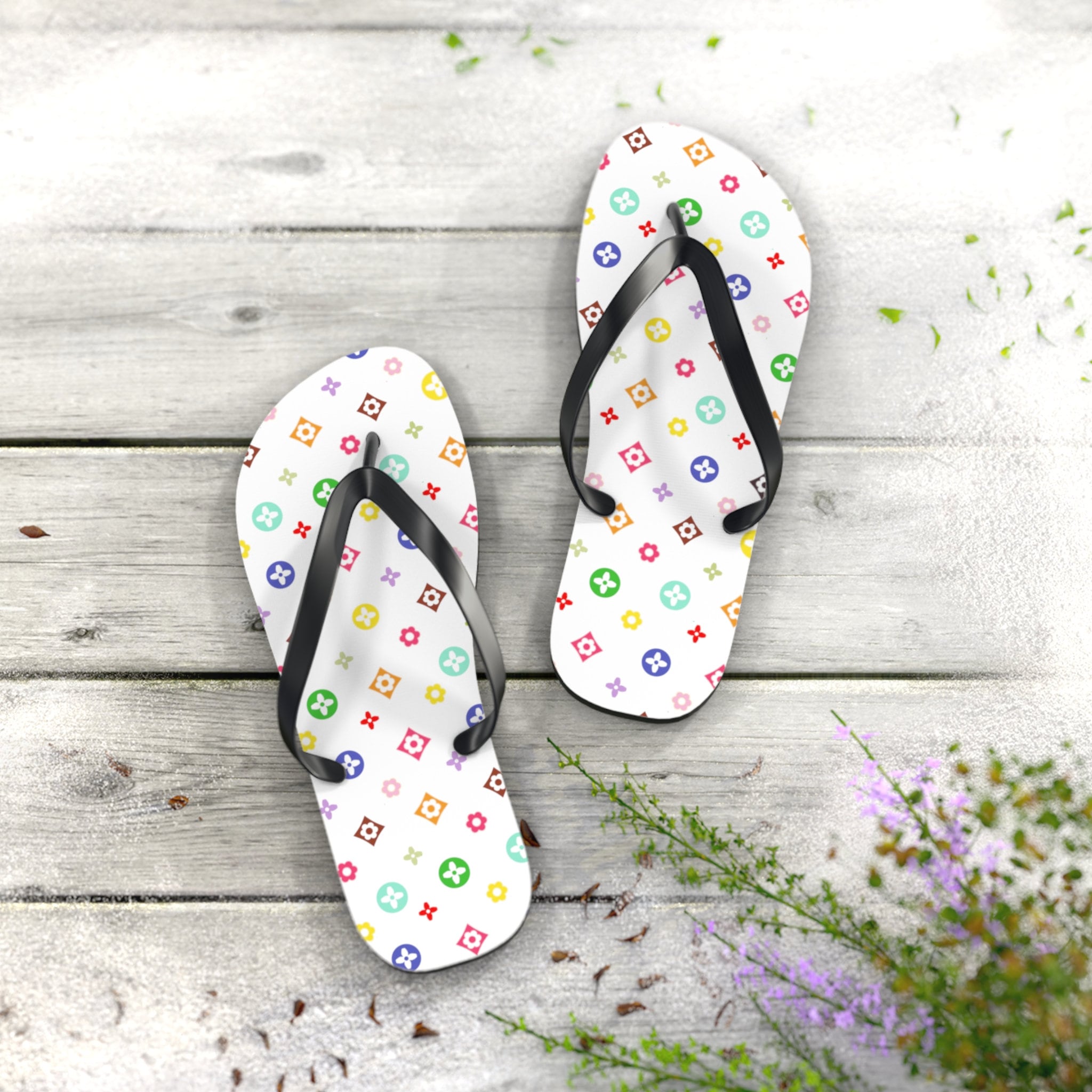 Stylish Rainbow Print Flip Flops l Summer Shoes l Summer Sandles l Beach Shoes | Comfortable Summer Flip Flops | Travel-Ready Pool Slides