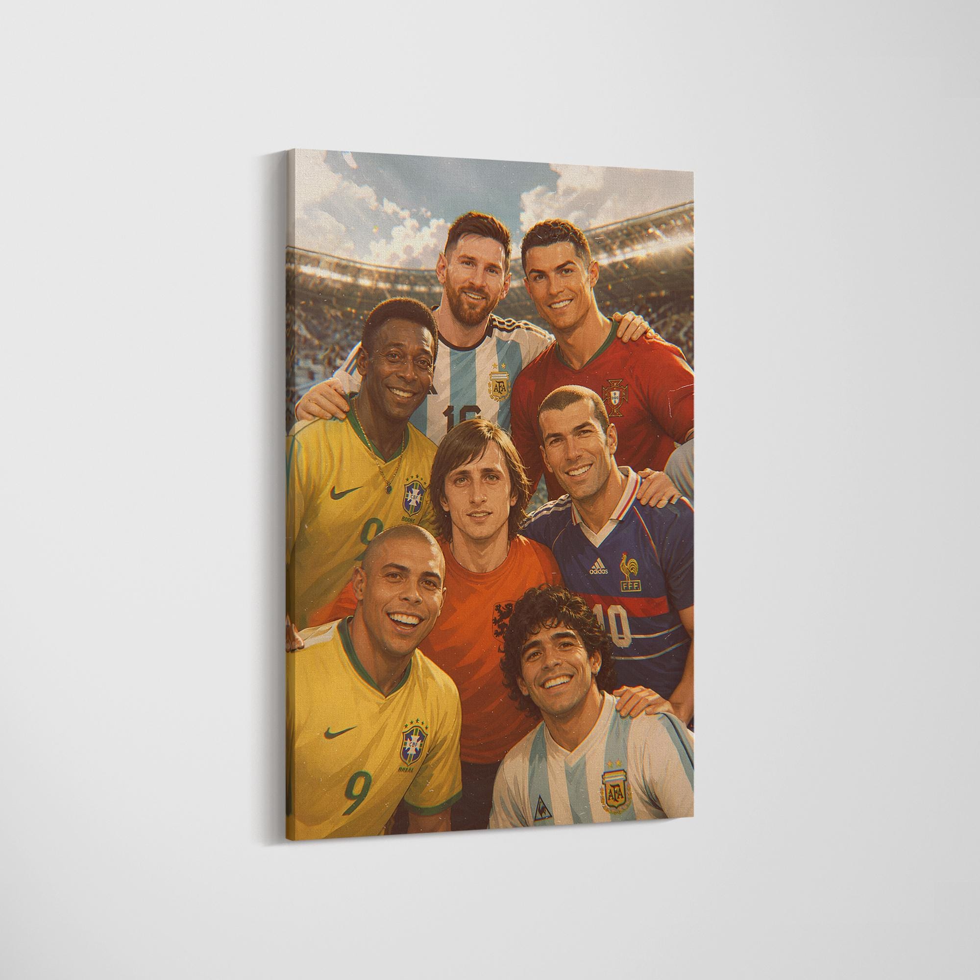 Football Legends Collage Canvas Wall Art, Soccer Icons Poster, Messi Ronaldo Maradona Pele Print, World Cup Legends