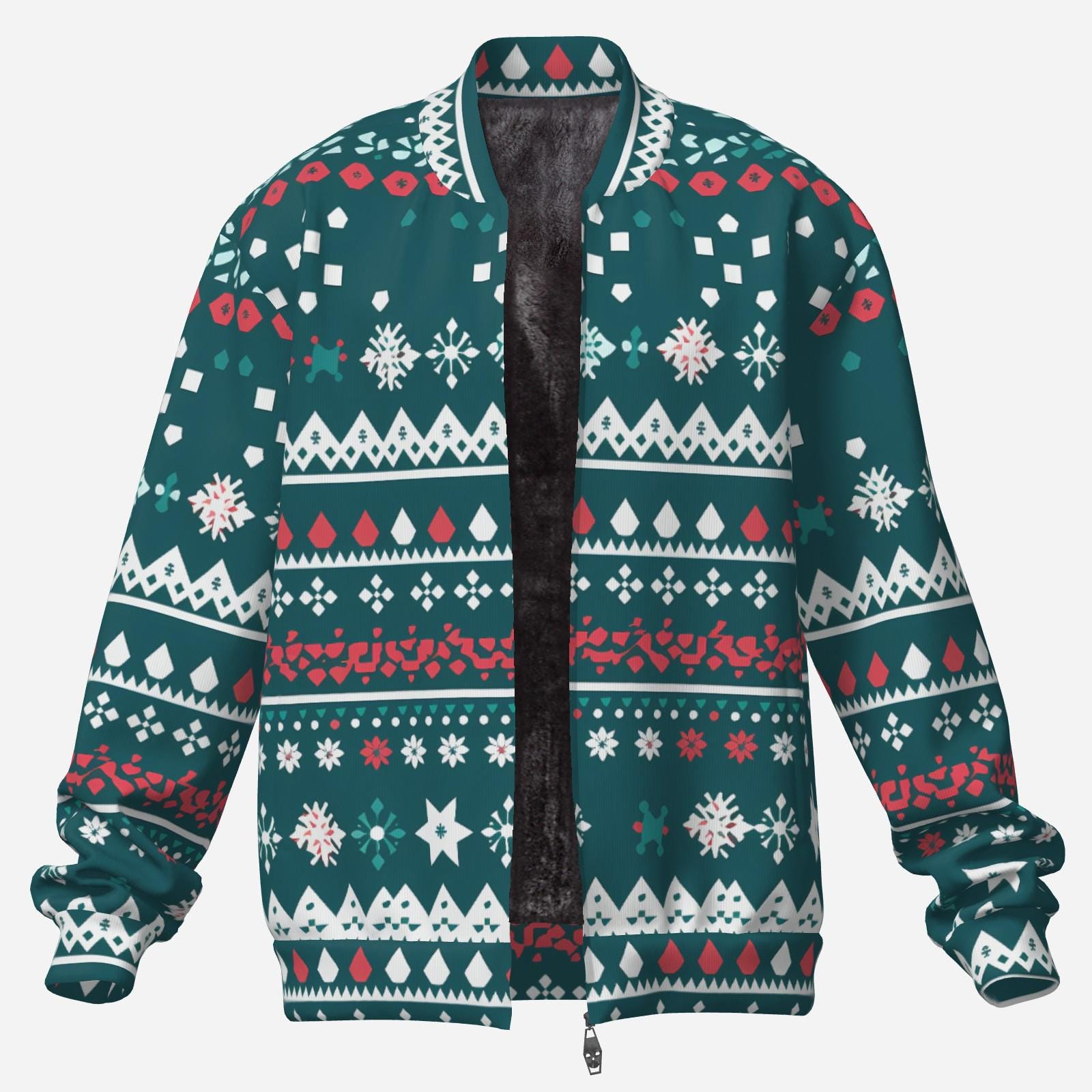 Mens Christmas Fleece Jacket | Festive Snowflake Bomber | Cozy Holiday Zip-Up | Winter Xmas Gift for Him