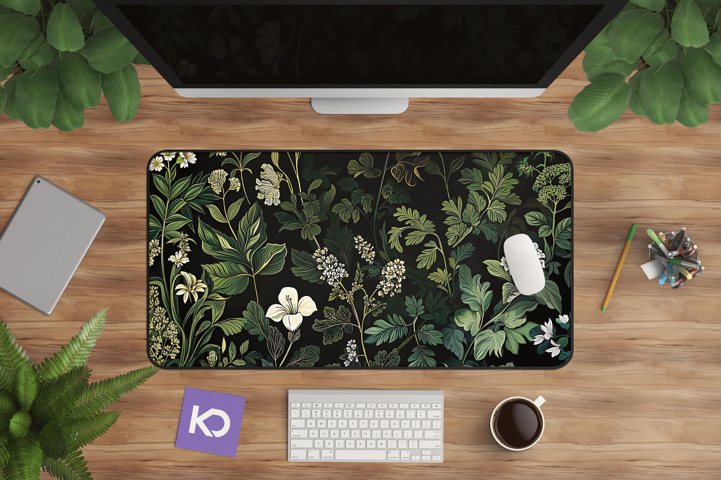 Floral Desk Mat - Botanical Extended Mousepad for Home Office and Gaming