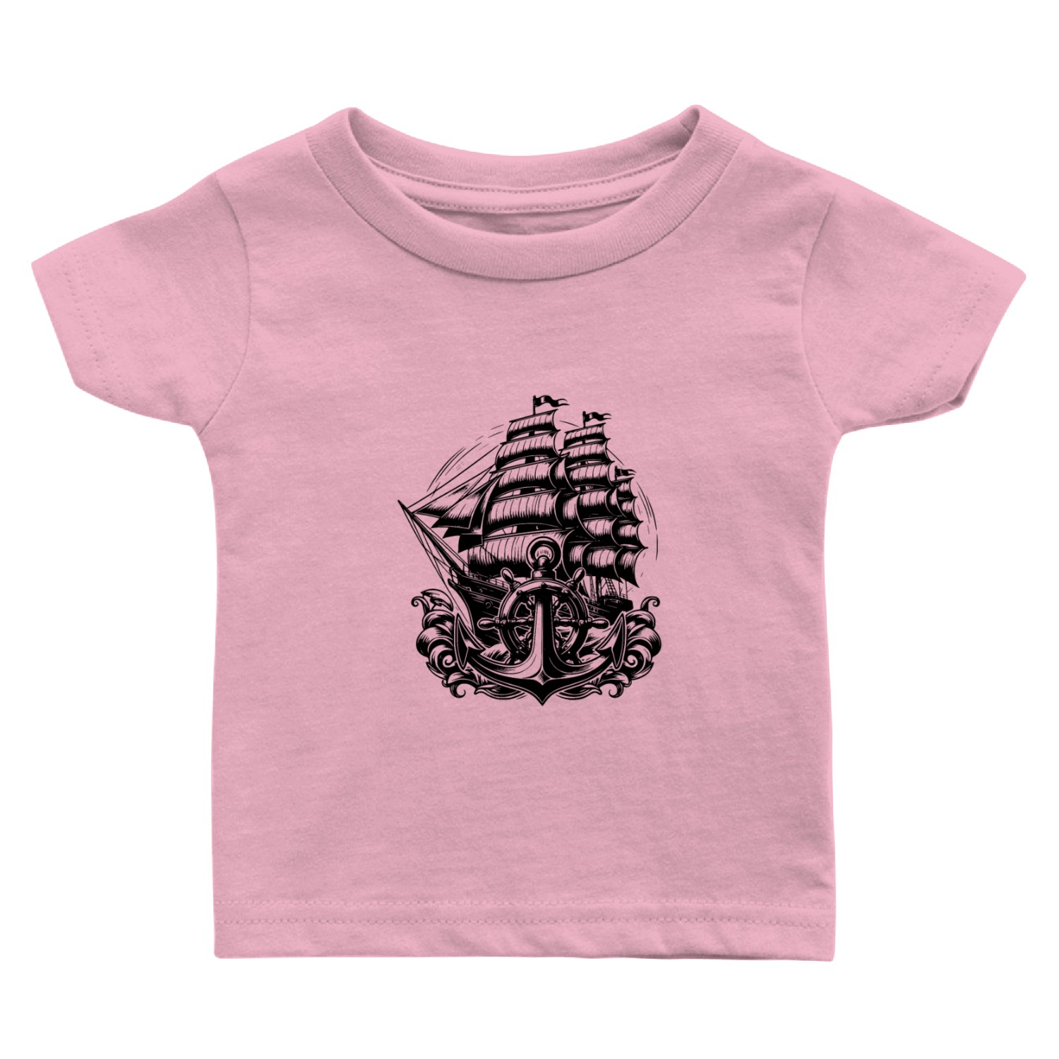 Anchor Steering Wheel Sailing Ship In Heavy Seas Baby T Shirts