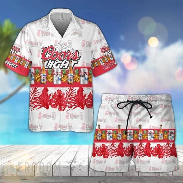 Tropical Pineapple CCOORS Light Beer Hawaiian Shirt Shorts Set Beach Summer