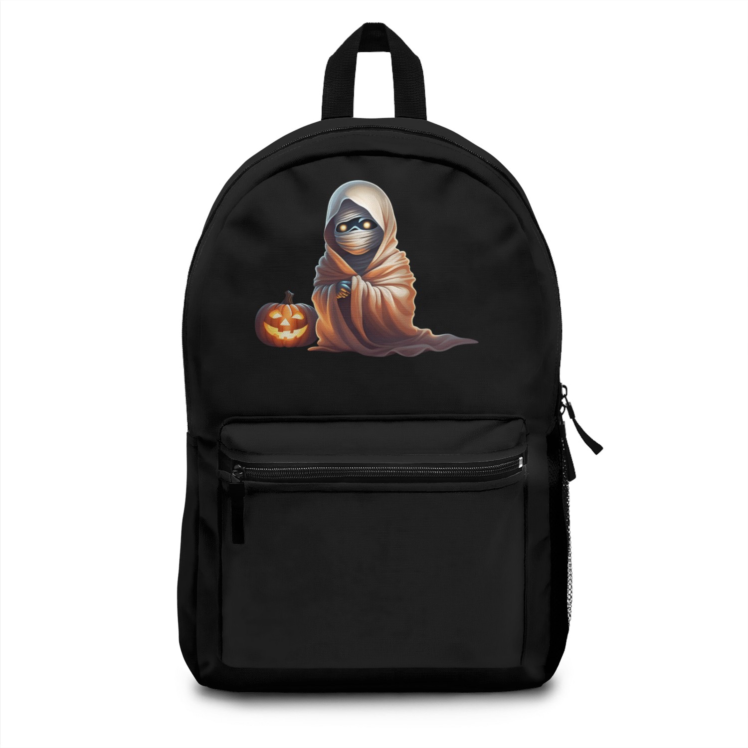 Little Mummy Sitting with Pumpkin Backpacks