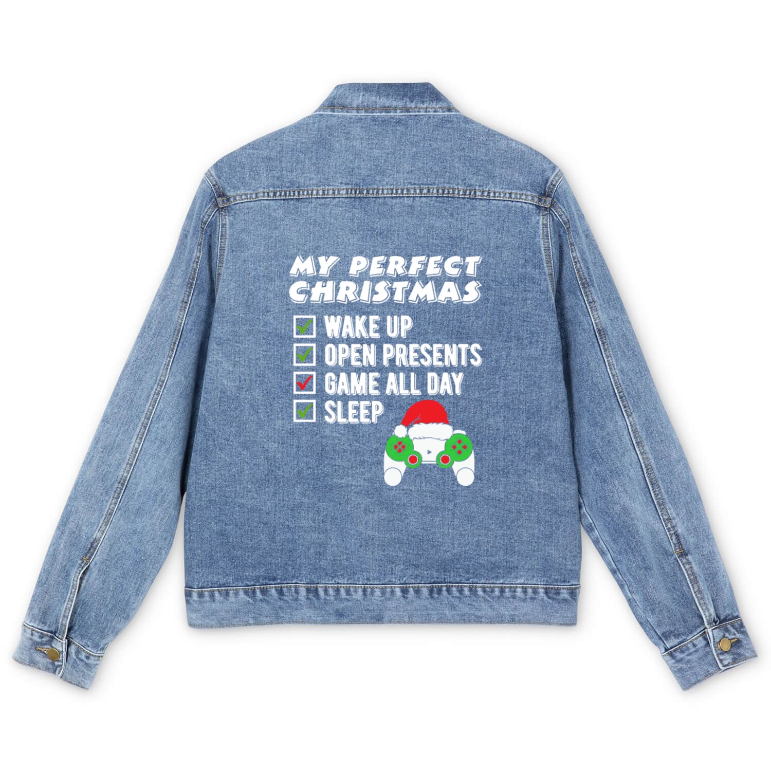 Gaming My Perfect Christmas Game All Day Santa Men's Denim Jackets