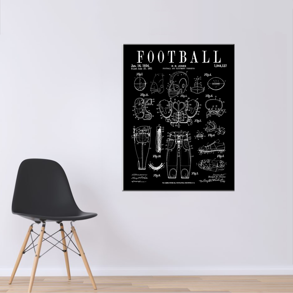 Football Old Vintage Patent Drawing Vertical Canvas
