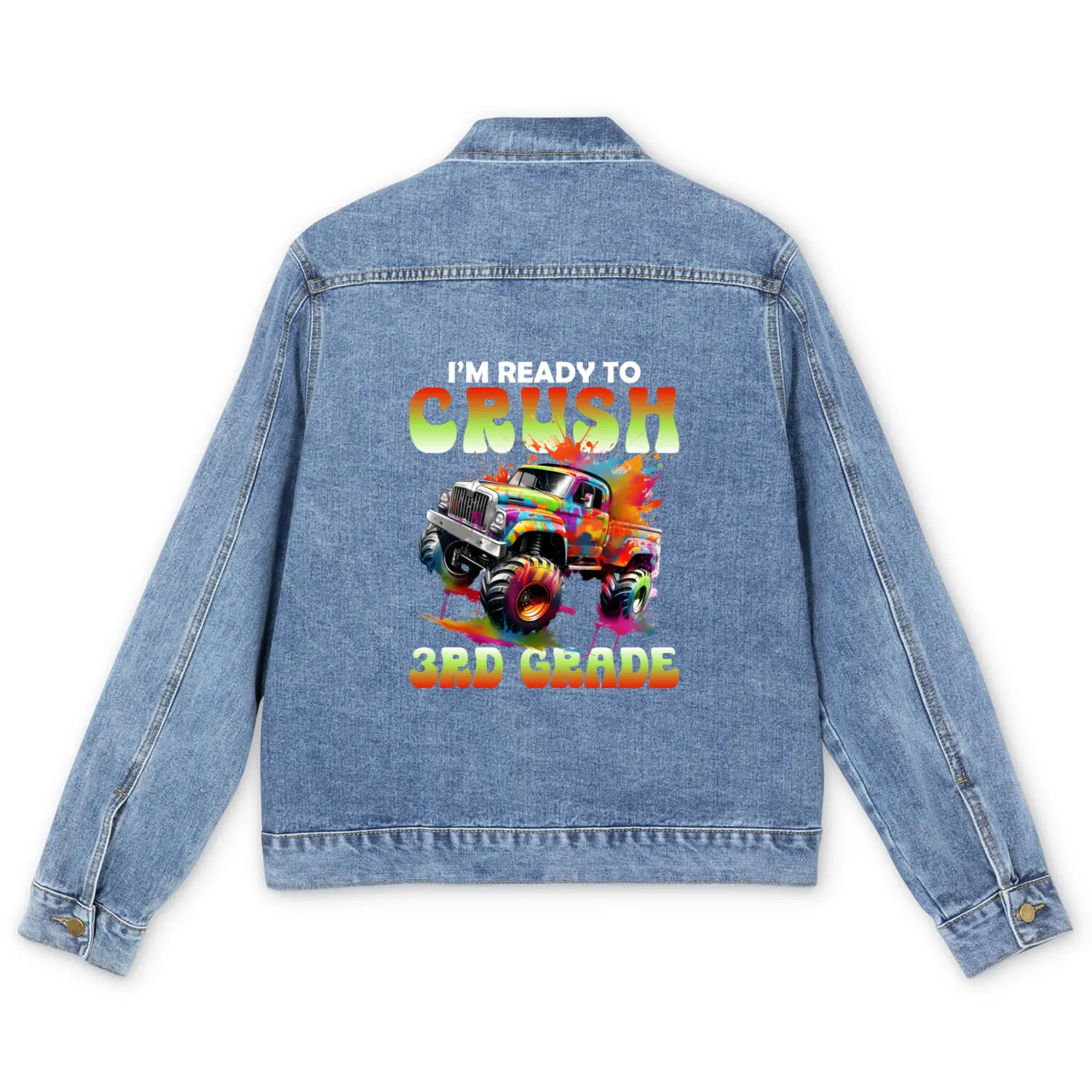 I m Ready To Crush 3rd Grade Monster Truck Men's Denim Jackets