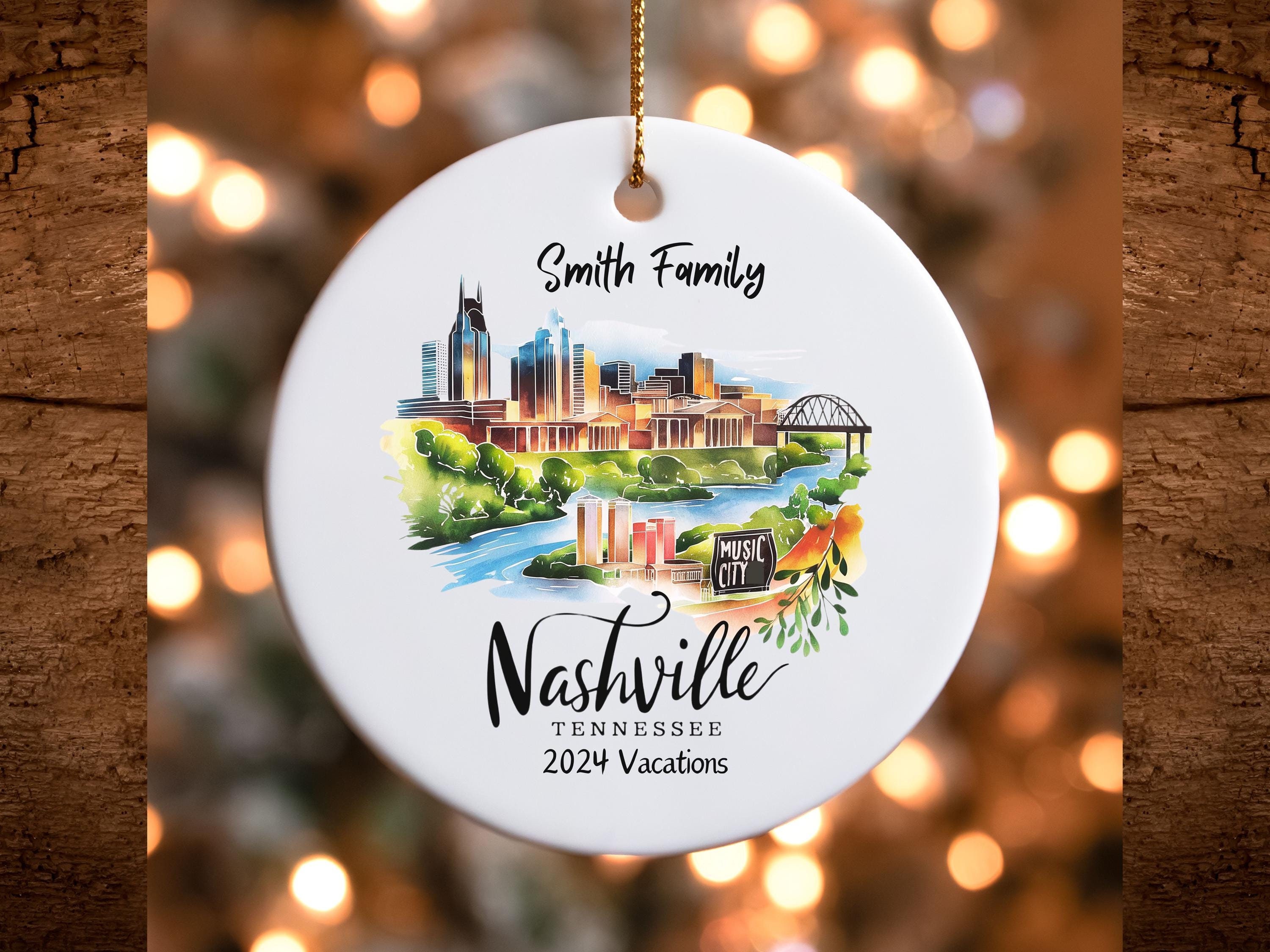 Nashville Tennessee Personalized Ceramic Ornament, Christmas Tree Decoration, Gift for Music Lovers, Holiday Decor, Keepsake Ornament,