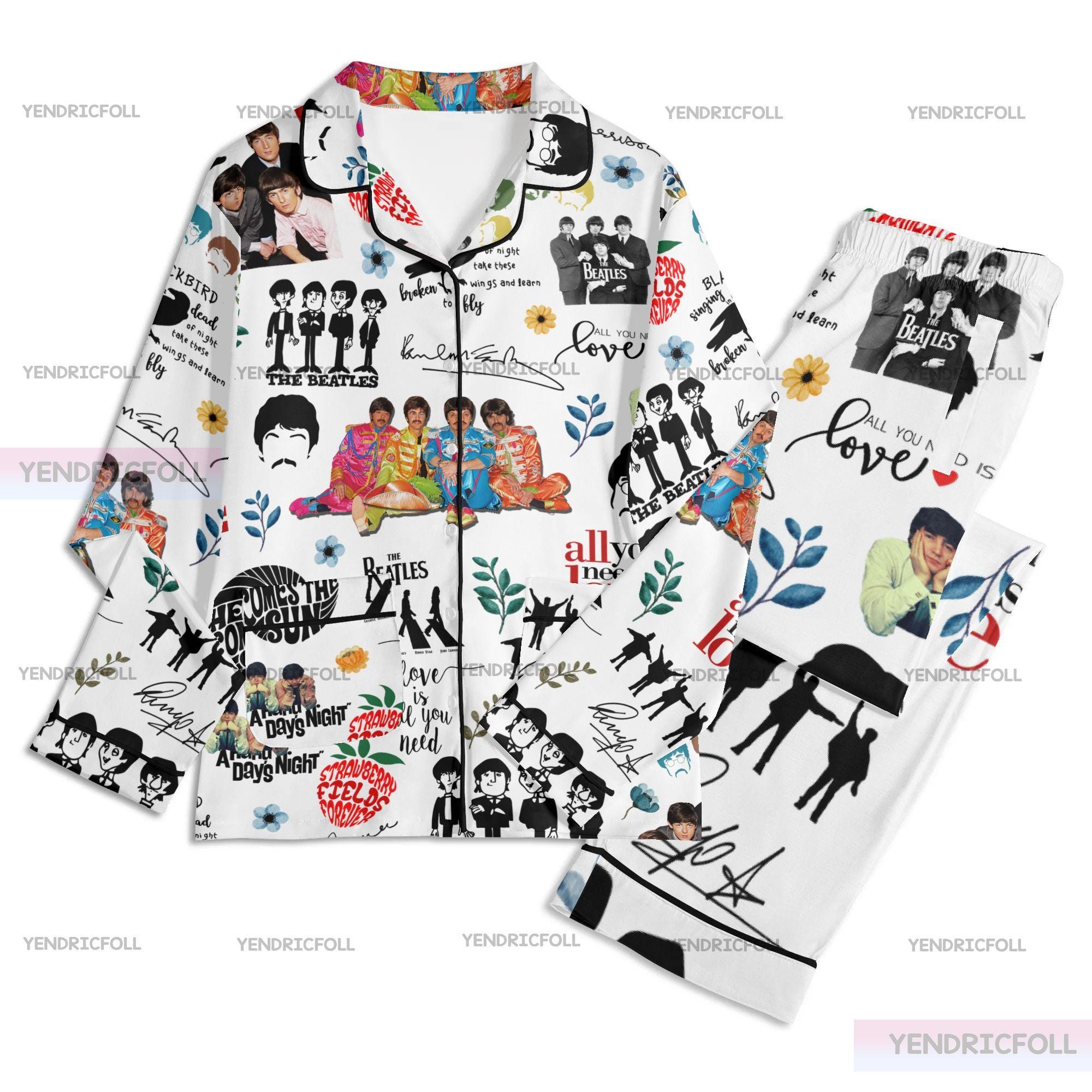 Rock Band Unisex Long Sleeve Adult Nightwear Pajama Set, Rock Band Thick Pajamas, Adult Pajamas Set, Silk Pajamas Set, Christmas Gifts