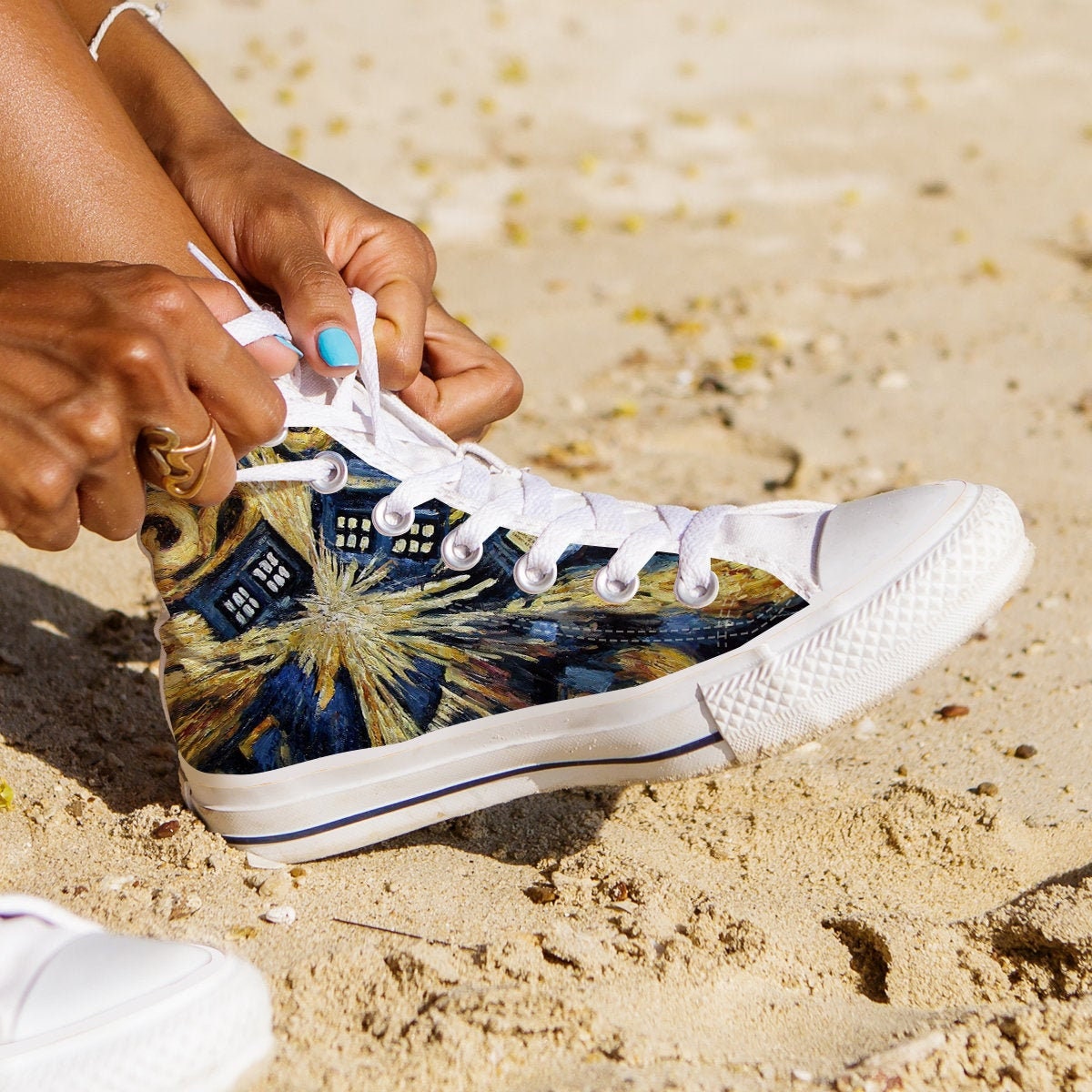 Dr Who Shoes, Dr Who Van Gogh Shoes, Doctor Who Fan Gift Idea, Women's Men's High Top Sneakers