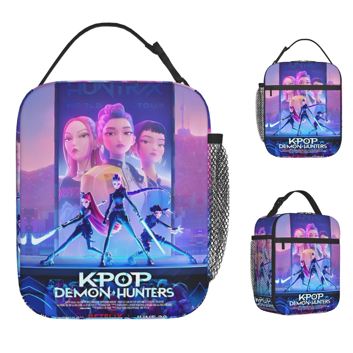 KPop Demon Hunters Anime Lunch Bag Picnic Lunch Box For Women Casual Graphic Thermal Lunch Bags Oxford Portable Cooler Bag
