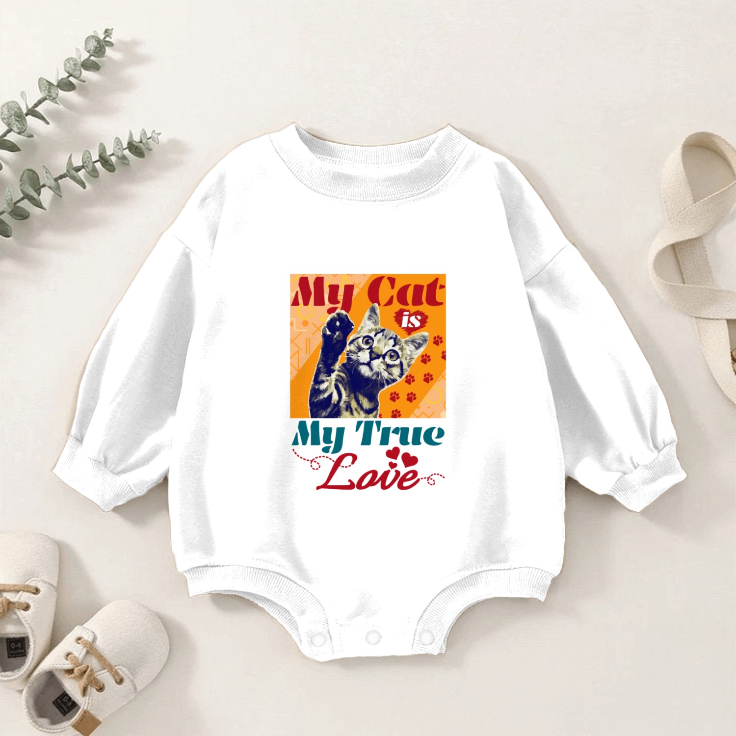 My Cat Is My True Love for Valentine Day Baby Romper Sweatshirts