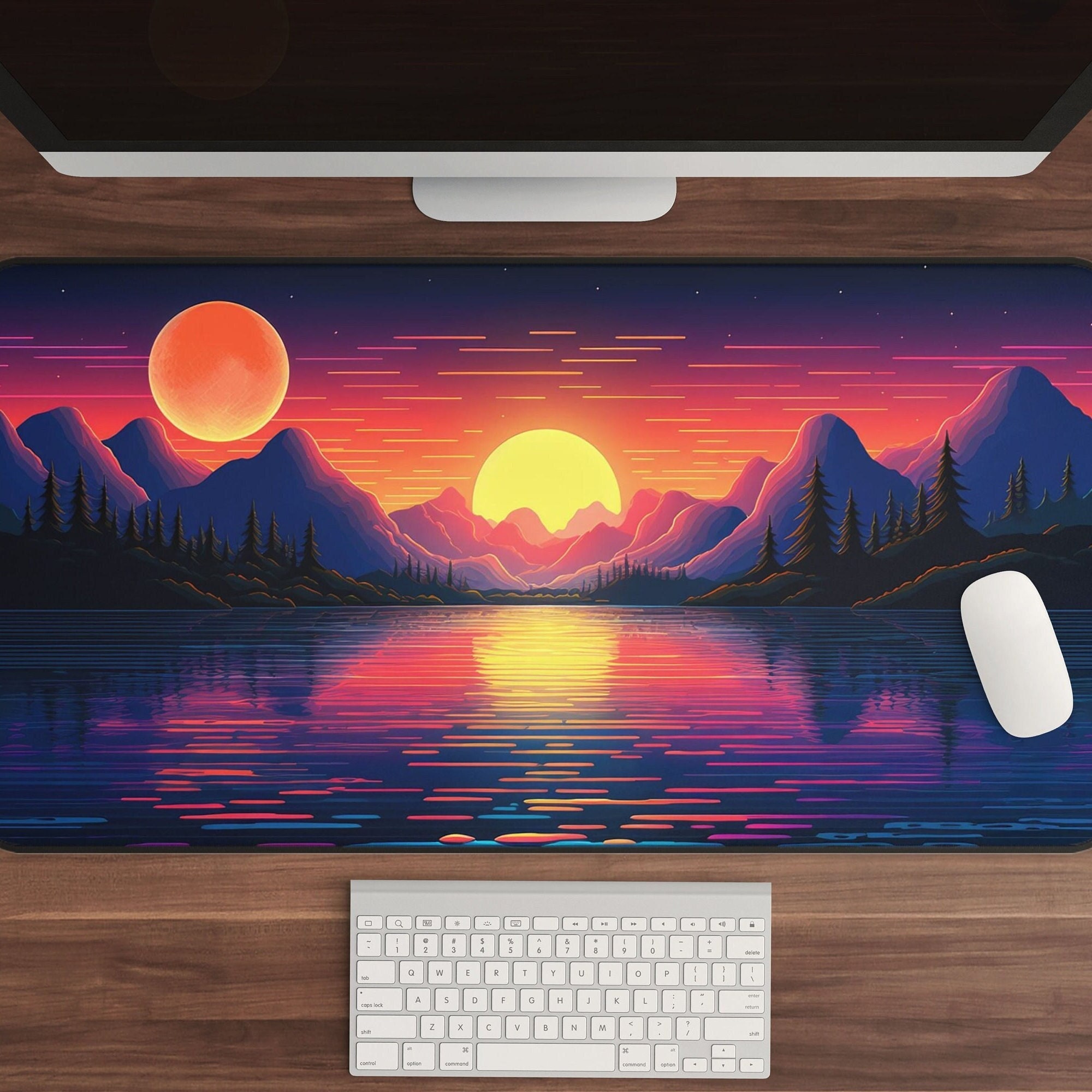 Retrowave Gaming Desk Mat - Vaporwave Extended Mouse Pad - 80s Style Decor