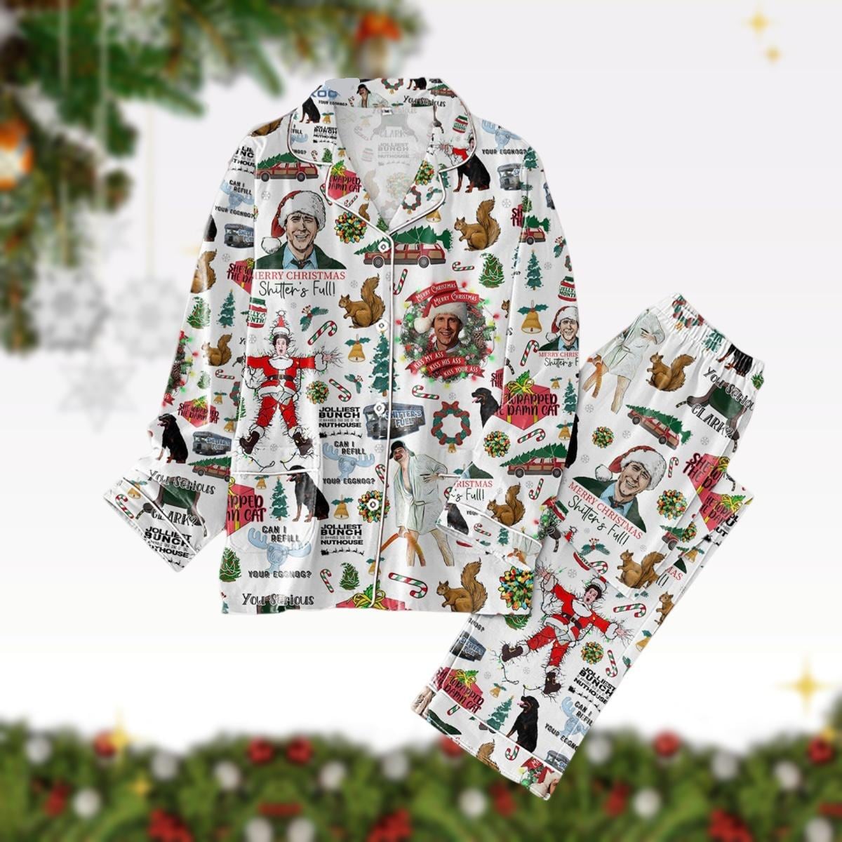 Merry Christmas Shitters Full Pajamas Set, You Serious Clark Pj Set, Griswolds Tree Farm Holiday Pajamas, National Lampoons Movie Xmas
