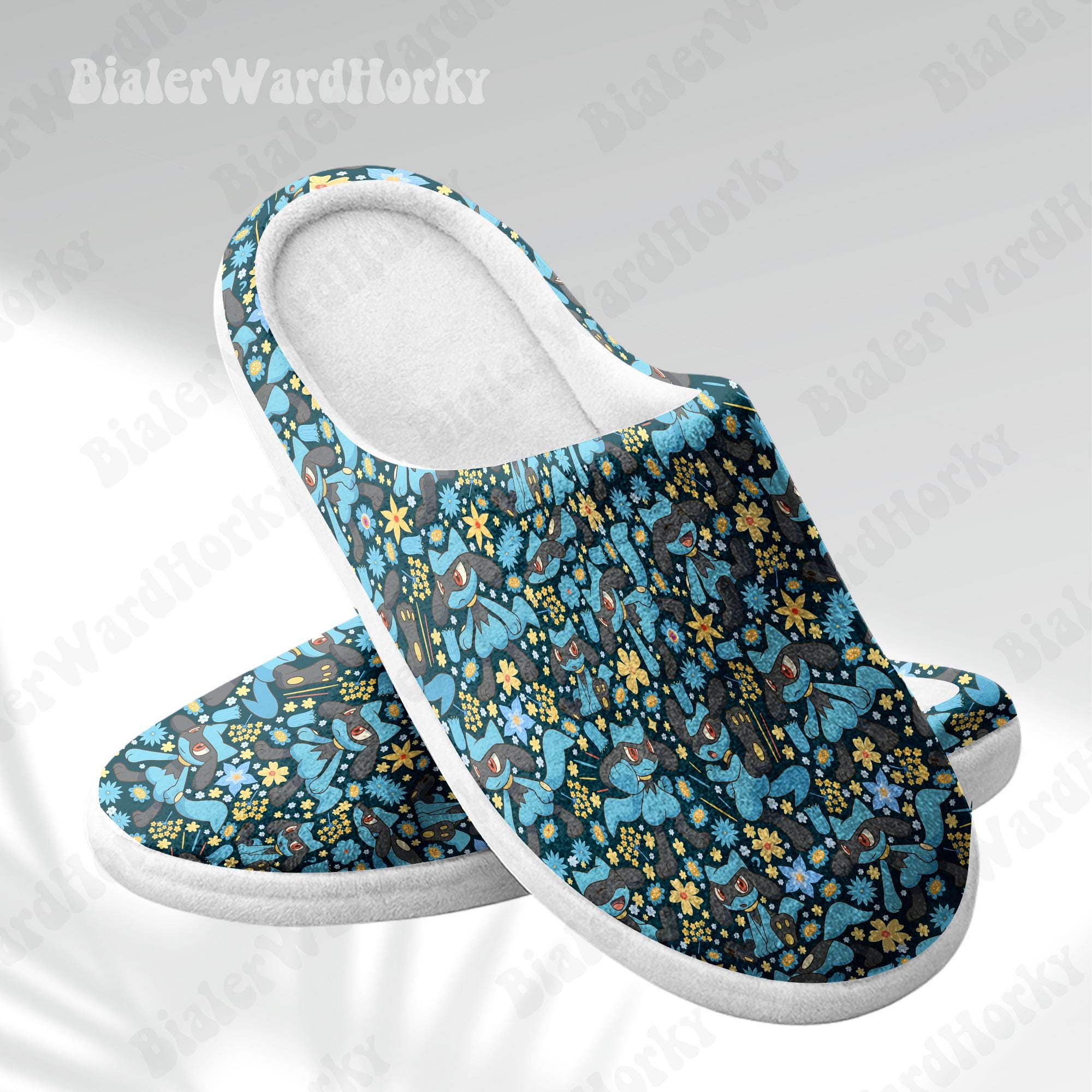 Lucario Slippers - Blue Aura House Shoes Anime Indoor Footwear Fighting Type Gamers Gift