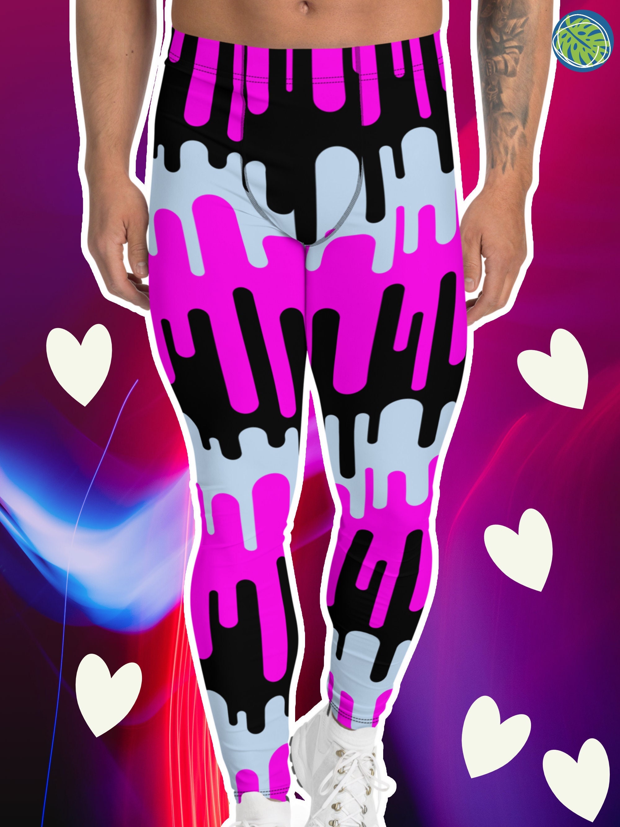 Mens Leggings Retro 70s 80s Memphis Design Festival Meggings, Yami Harajuku Meggs