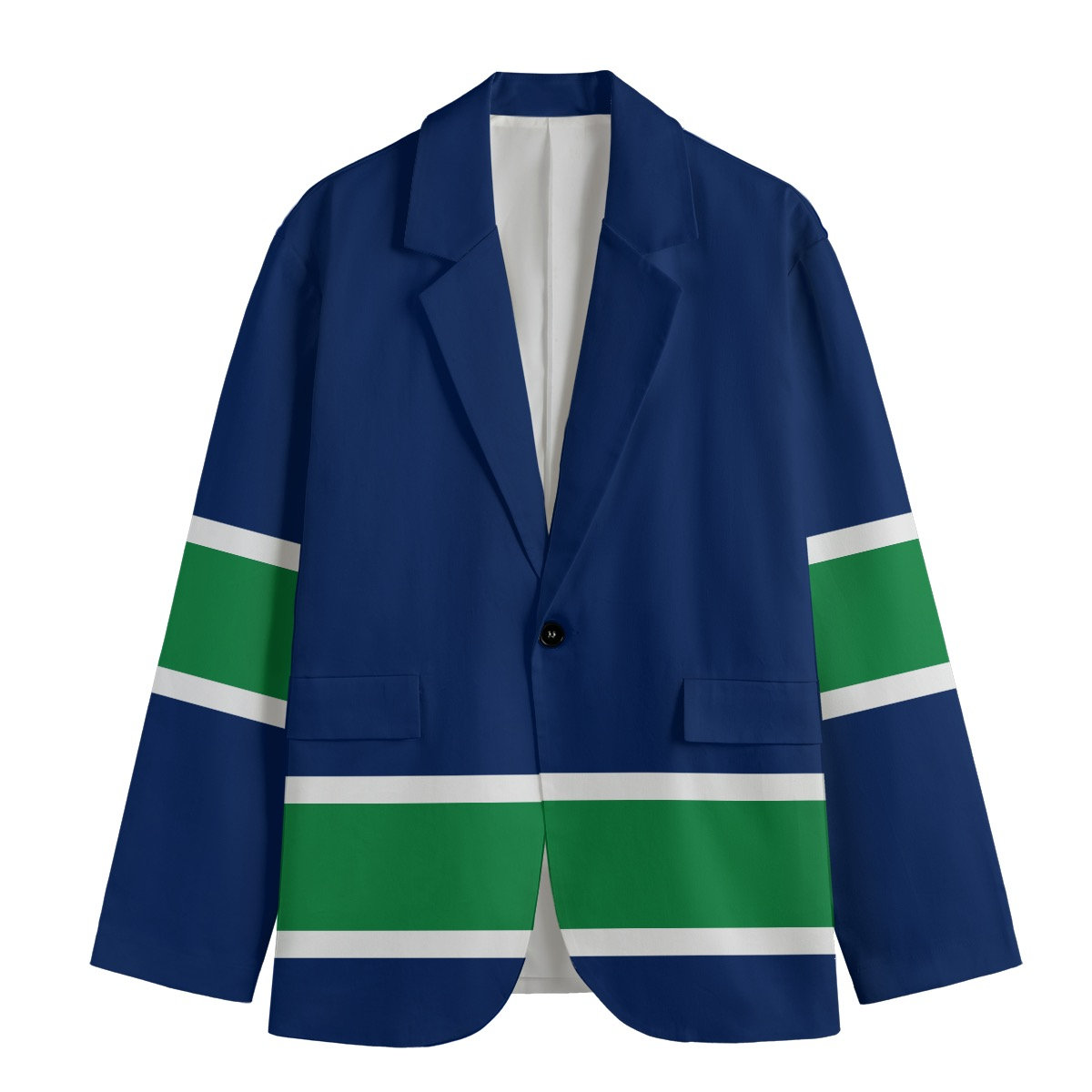 Blue with Green and White Lines Women's Casual Blazer, Women Suit Jacket, Gift For Her