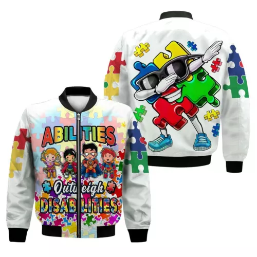 Autism Support Boys Abilities Outweigh Disabilities Men's bomber jacket