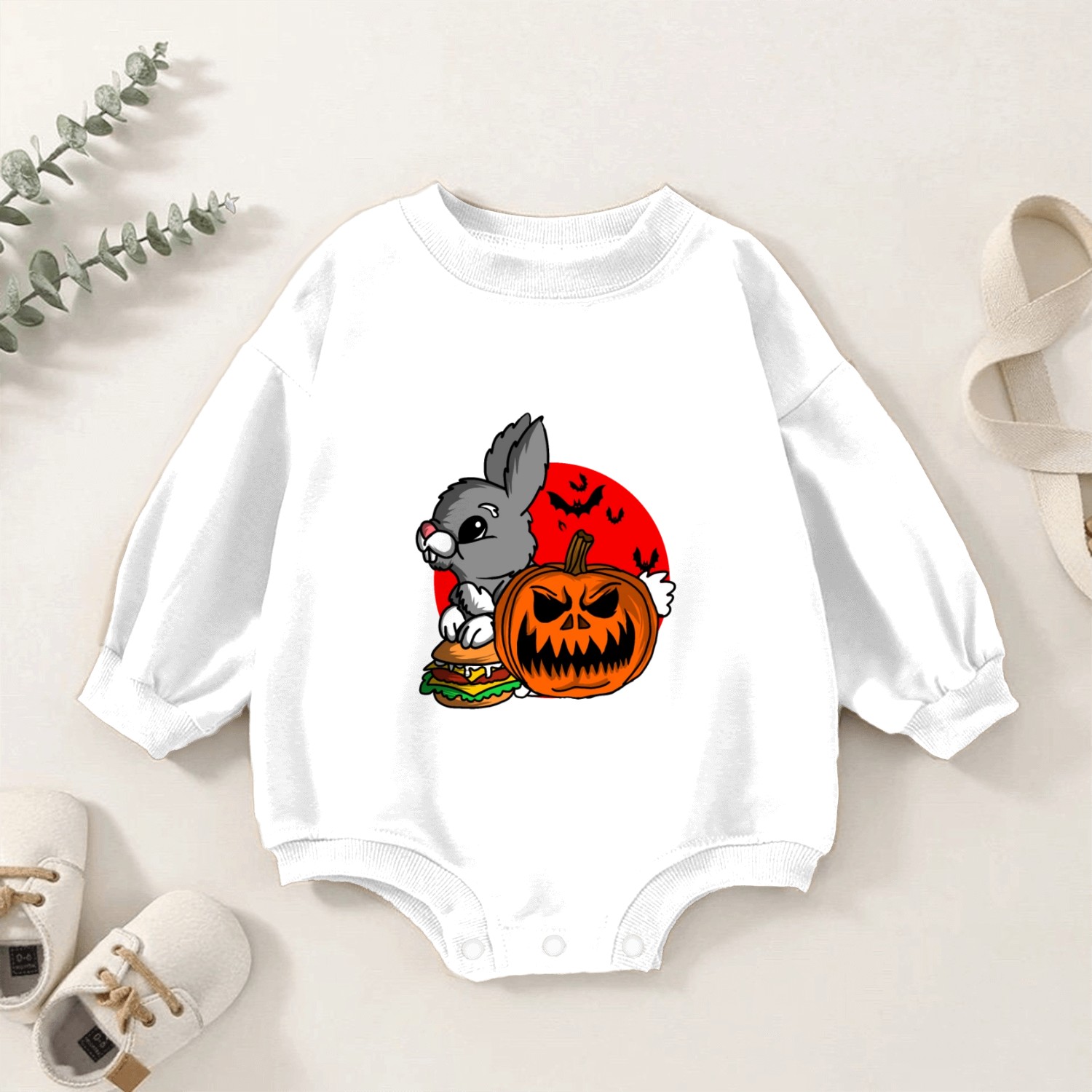 Cute Spooky Halloween Bunny with Pumpkin Costume Baby Romper Sweatshirts