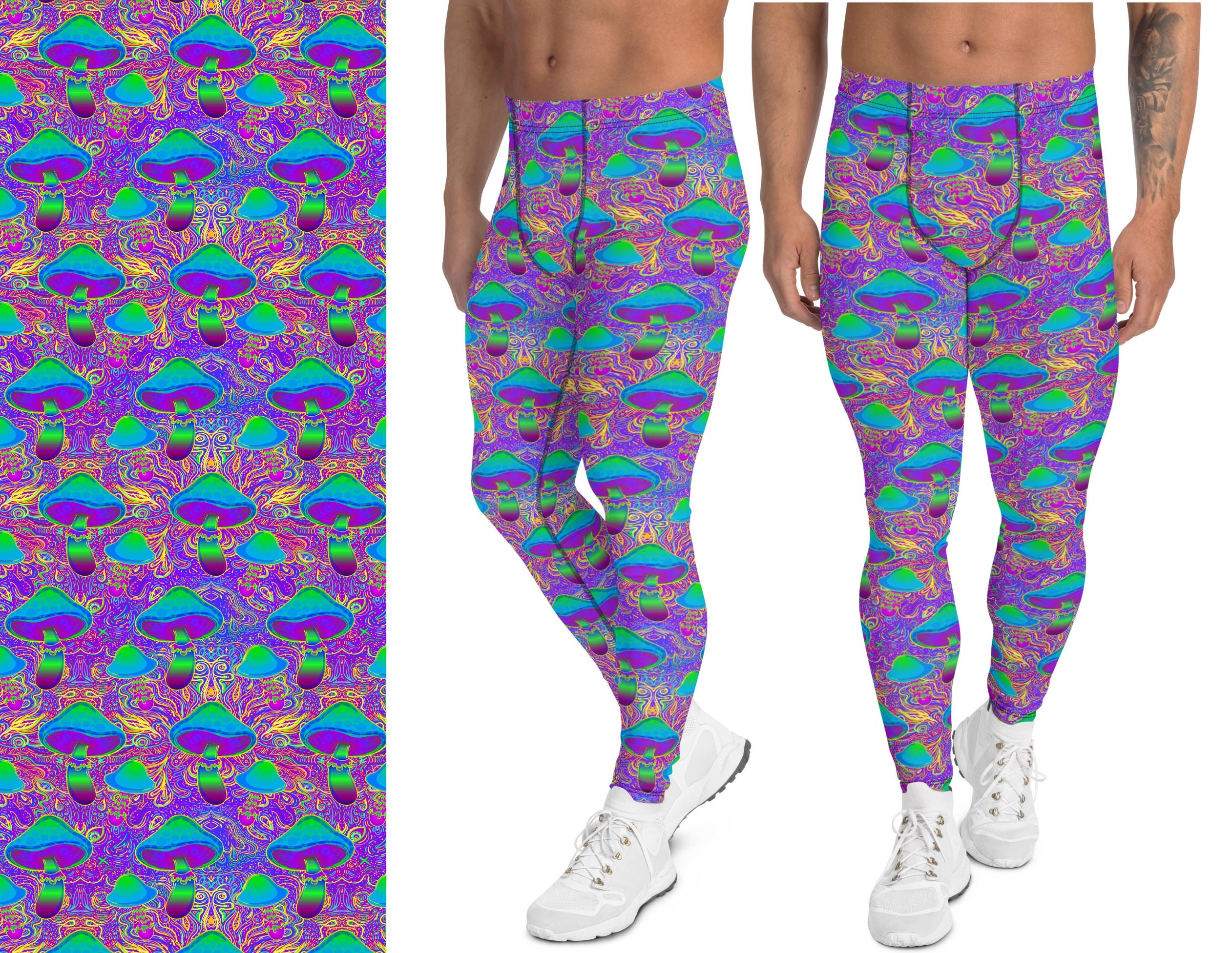 Festival Men's Leggings Purple Trippy Mushrooms