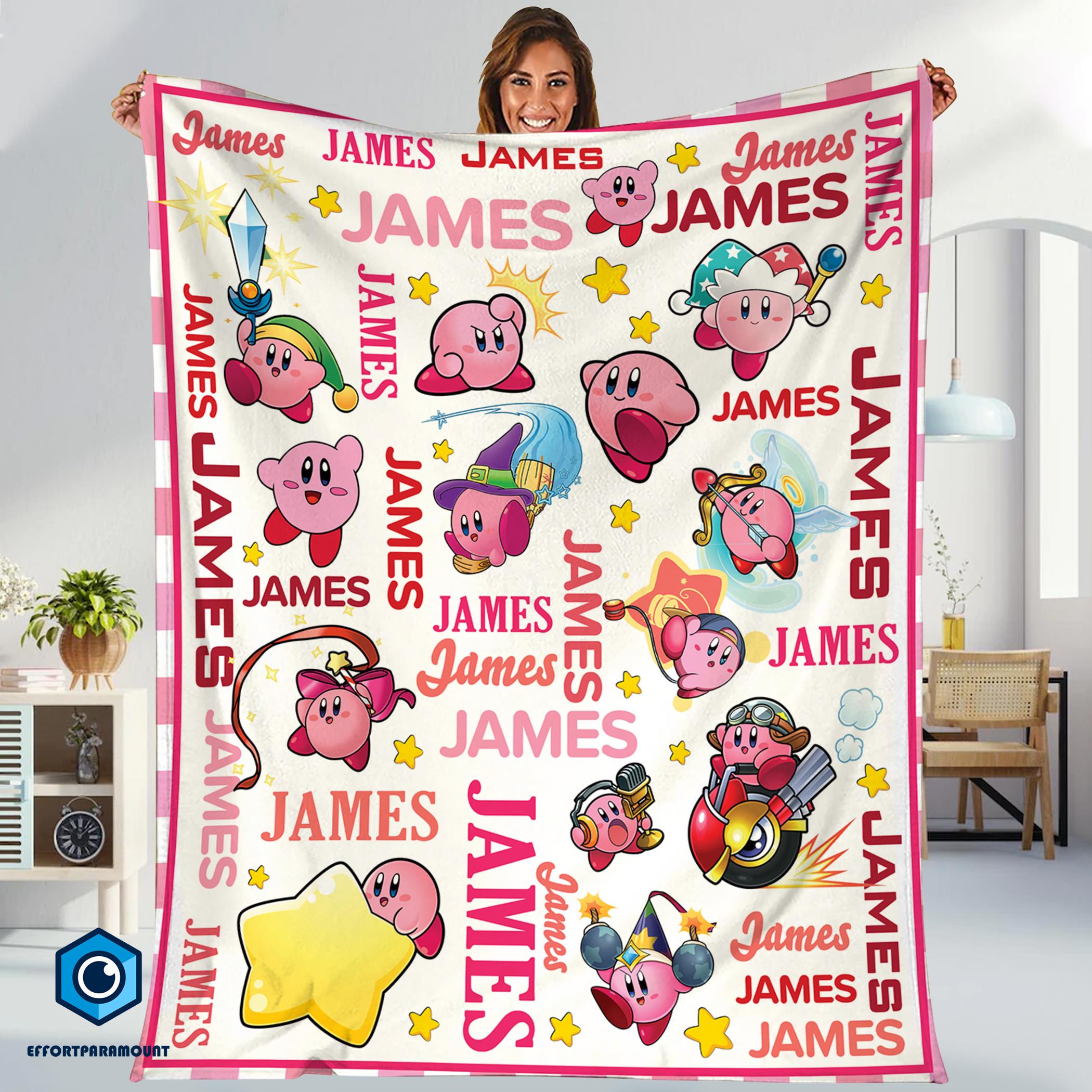 Personalized Kirby Blanket, Kirby Fleece Blanket, Kirby Sofa Blanket, Kirby Birthday Gift, Christmas Gift