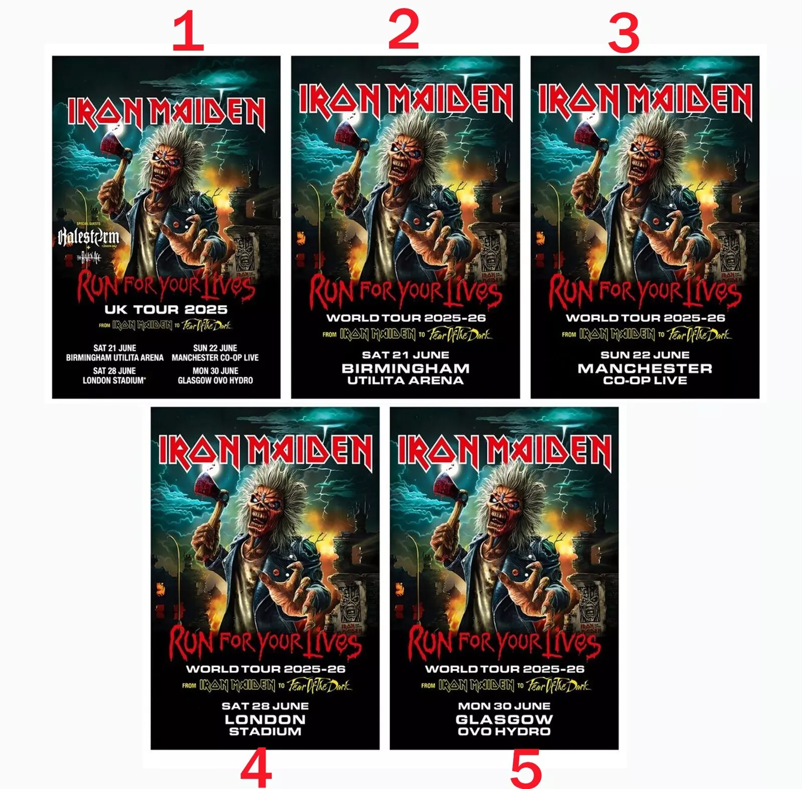 Custom IRON MAIDEN UK 'Run For Your Lives' World Tour 2025/26 Poster