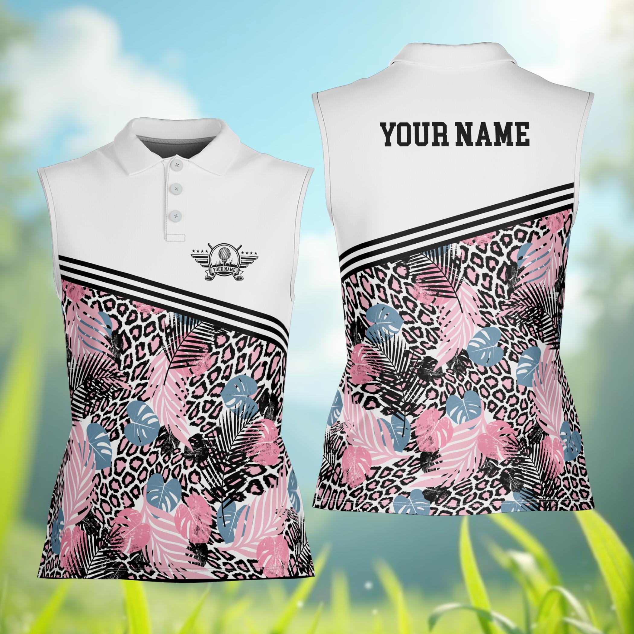 Women Leopard Print Sleeveless Polo Shirt for Golf and Country Club