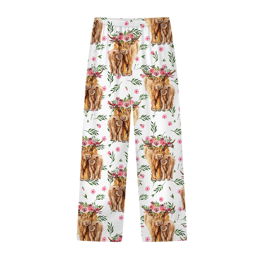 Unique Highland Cow Pajamas Pants, Cow Pajamas Set, Cow Gift For Family, Funny Cow Pyjamas, Cow Farm Pajamas Set, Cow Gifts For Her
