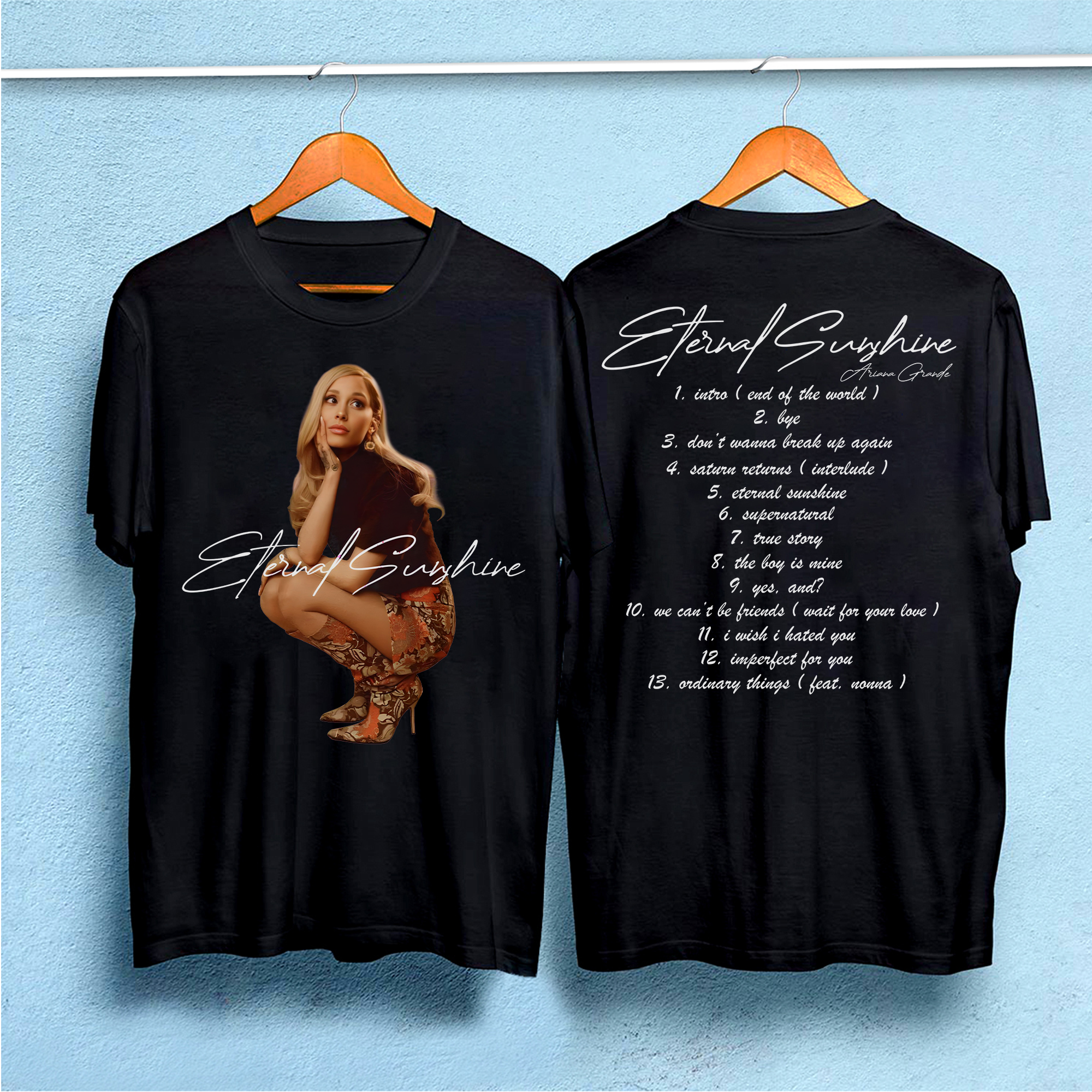 Ariana Grandes Shirt, Grandes 2024 Eternal Sunshine Tracklist New Album Double Sided T-Shirt